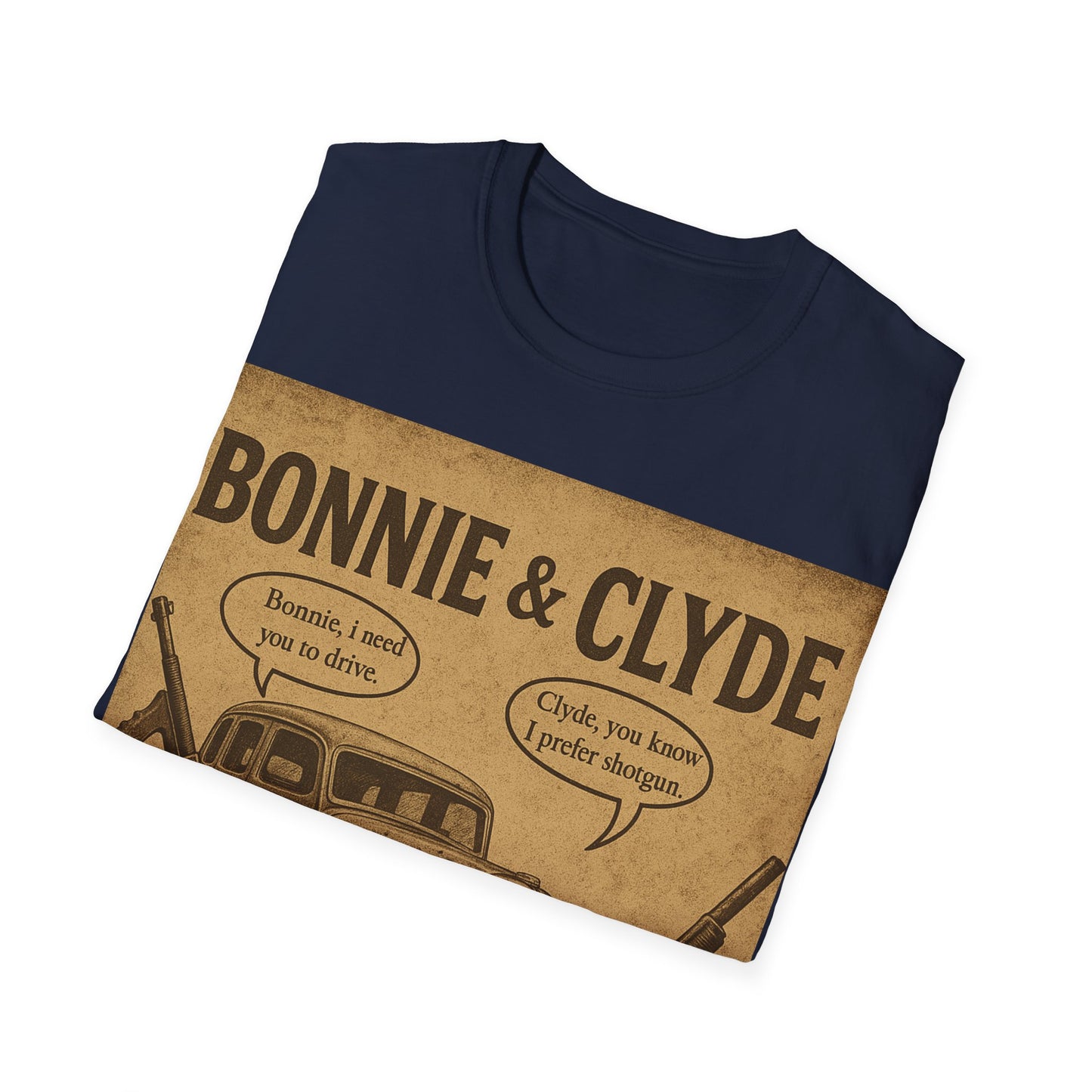 Bonnie and Clyde Rifle T-Shirt, Outlaw Couple Matching Tee, Vintage Gangster Shirt, Criminal Partners Top, Bonnie & Clyde “Shotgun Ride” Vintage Graphic Tee