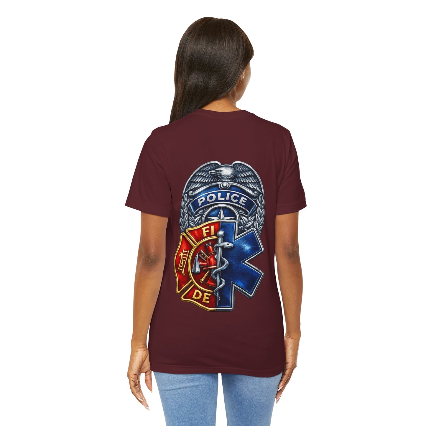 Police Fire EMS Badge Graphic Tee | First Responder Logo T-Shirt