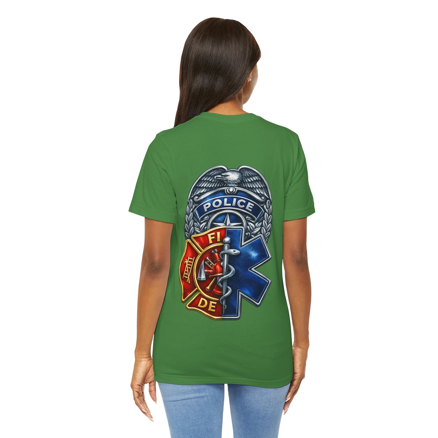 Police Fire EMS Badge Graphic Tee | First Responder Logo T-Shirt