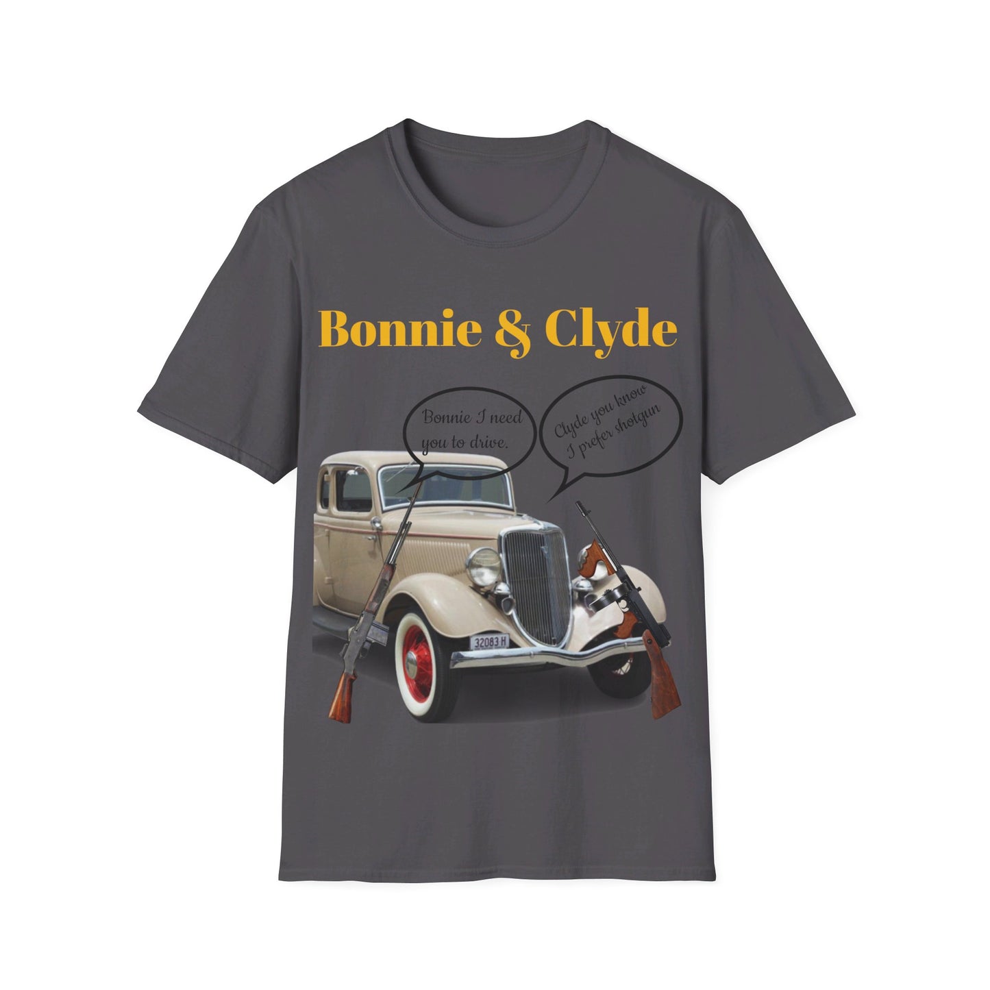 Bonnie and Clyde Rifle T-Shirt, Outlaw Couple Matching Tee, Vintage Gangster Shirt, Criminal Partners Top, Retro Crime Duo Apparel