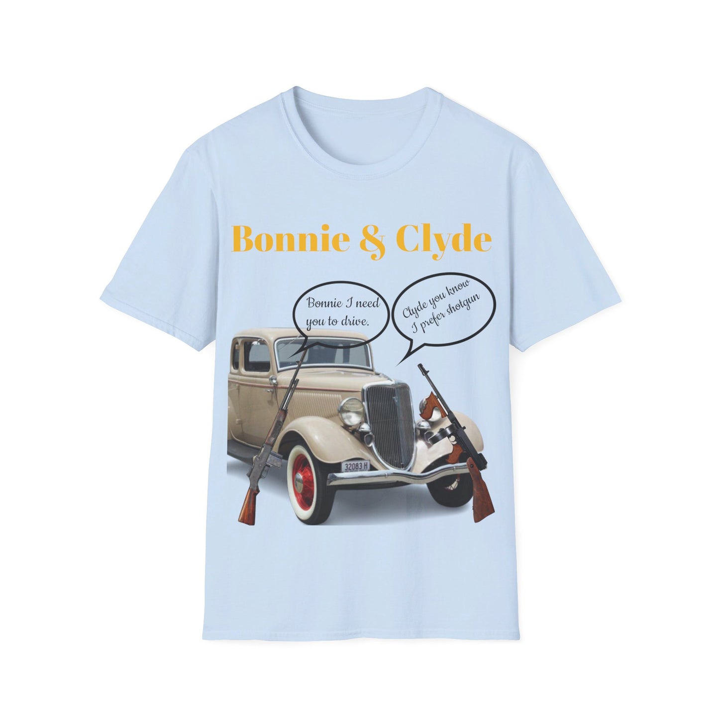 Bonnie and Clyde Rifle T-Shirt, Outlaw Couple Matching Tee, Vintage Gangster Shirt, Criminal Partners Top, Retro Crime Duo Apparel