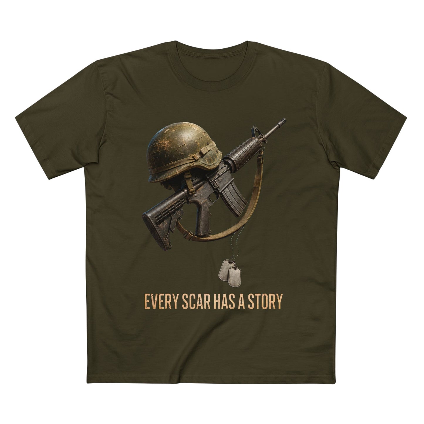 Military Tribute Tee  Veteran Helmet & Rifle T-Shirt