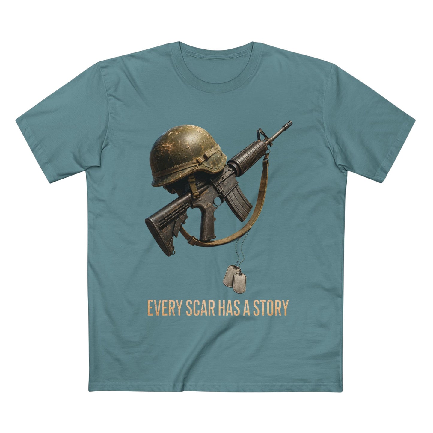 Military Tribute Tee  Veteran Helmet & Rifle T-Shirt