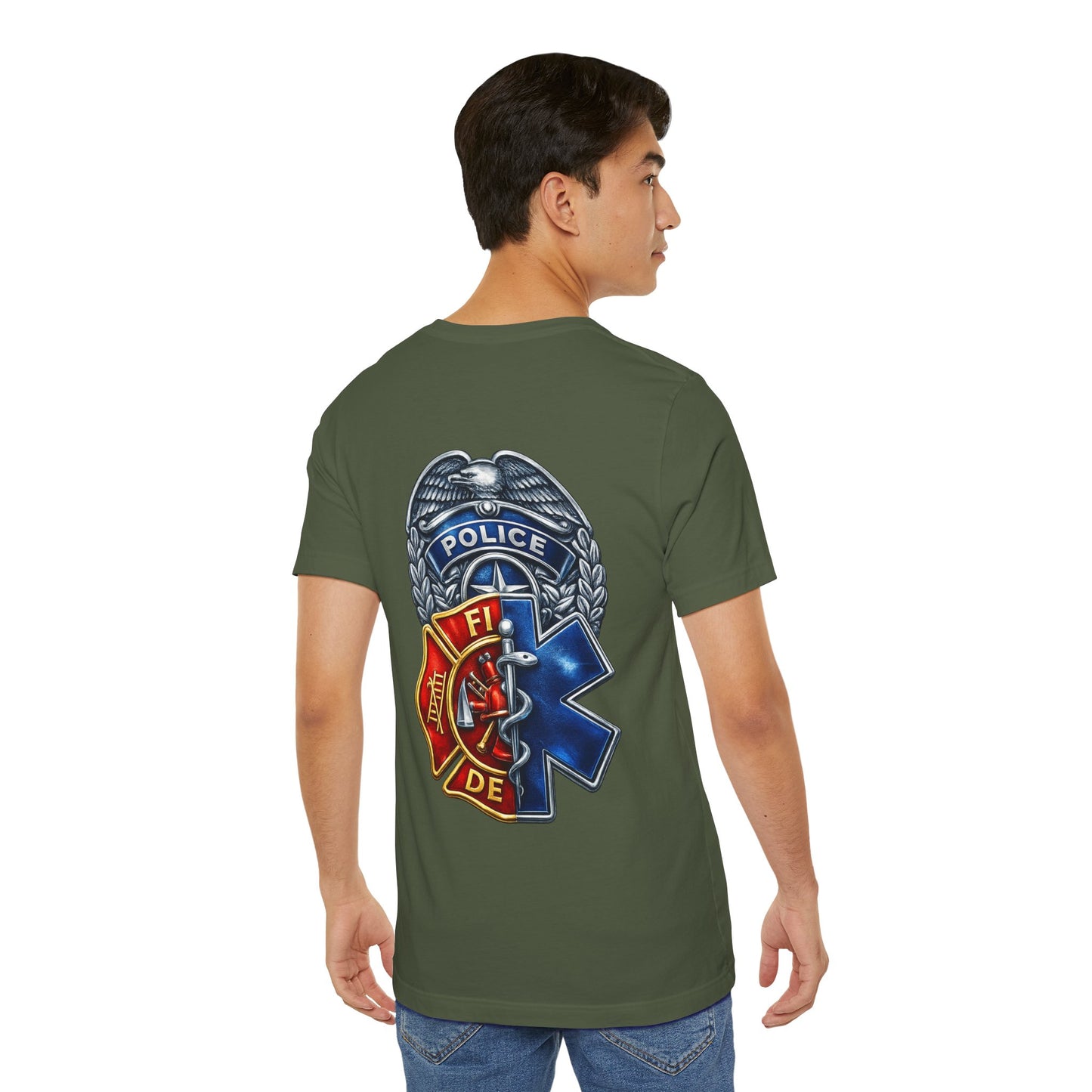 Police Fire EMS Badge Graphic Tee | First Responder Logo T-Shirt