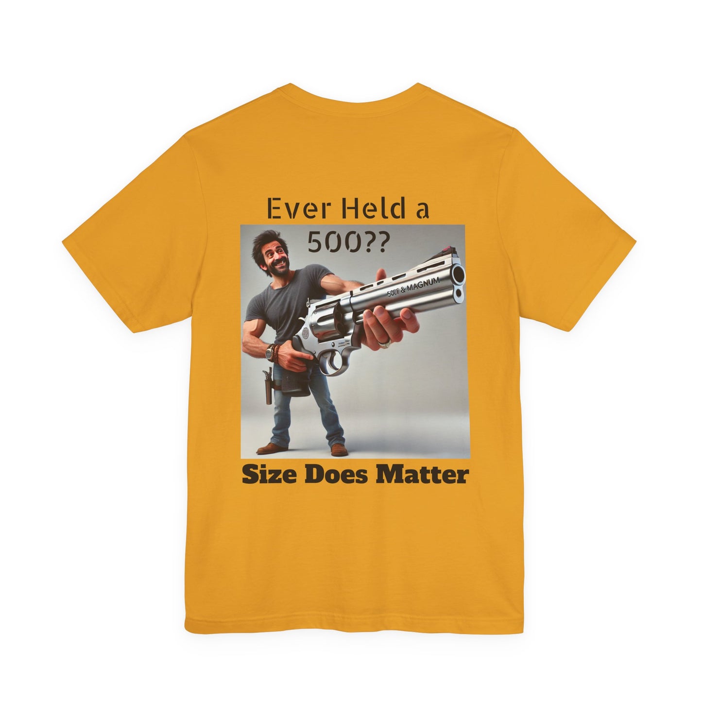 Gun Humor Unisex Tee, 500 Magnum Size Does Matter, Funny Graphic T-Shirt, Novelty Shirt for Gun Enthusiasts, Second Amendment Apparel, Men's