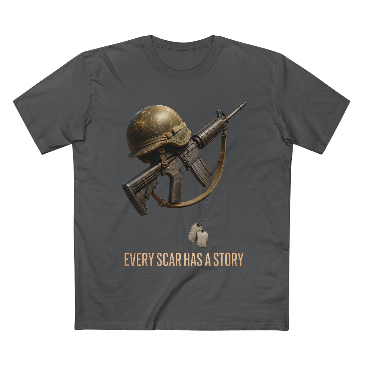 Military Tribute Tee  Veteran Helmet & Rifle T-Shirt
