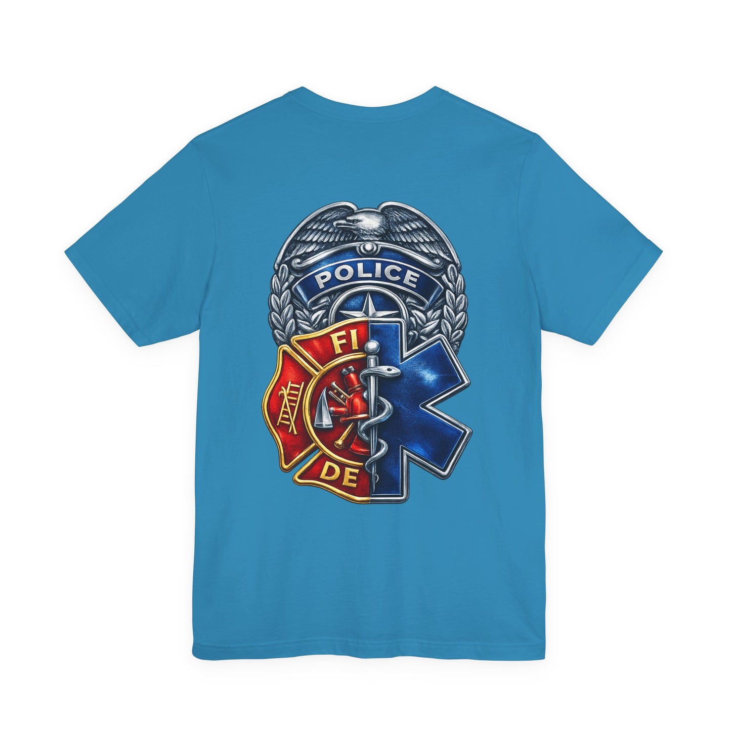 Police Fire EMS Badge Graphic Tee | First Responder Logo T-Shirt