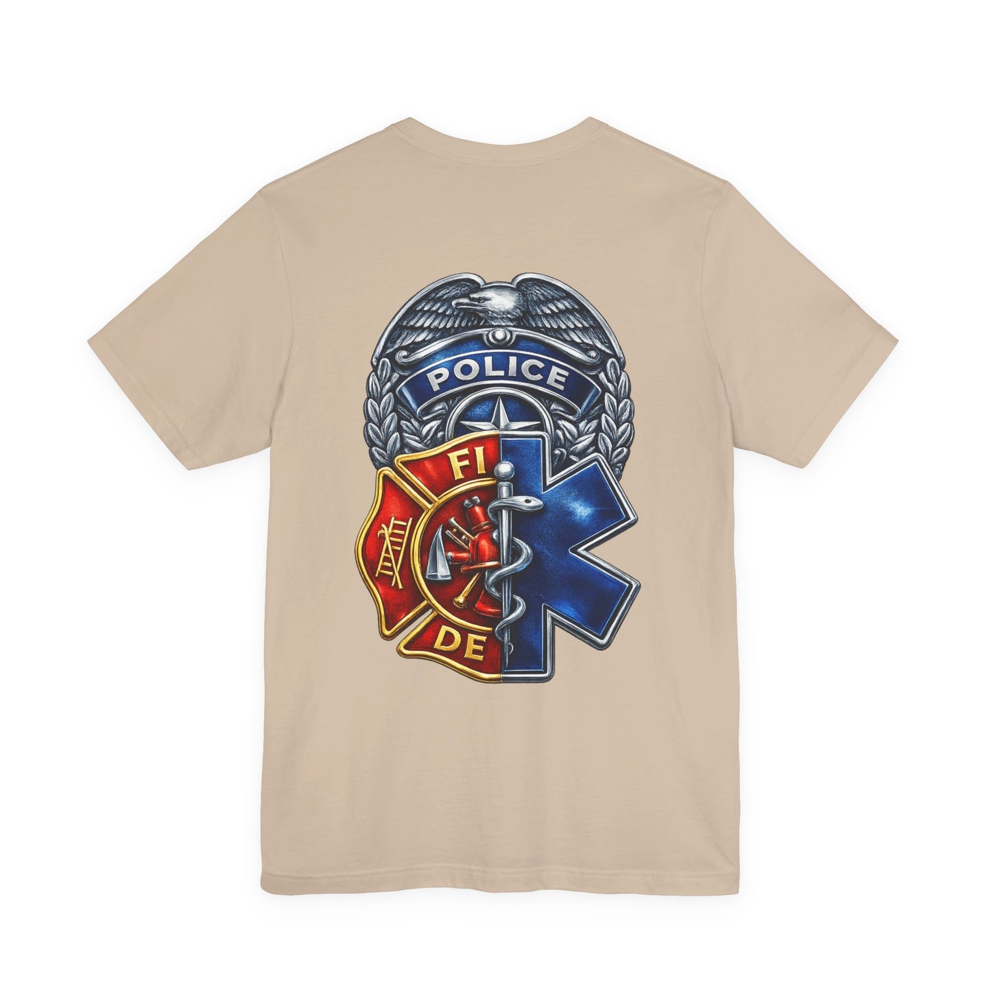 Police Fire EMS Badge Graphic Tee | First Responder Logo T-Shirt