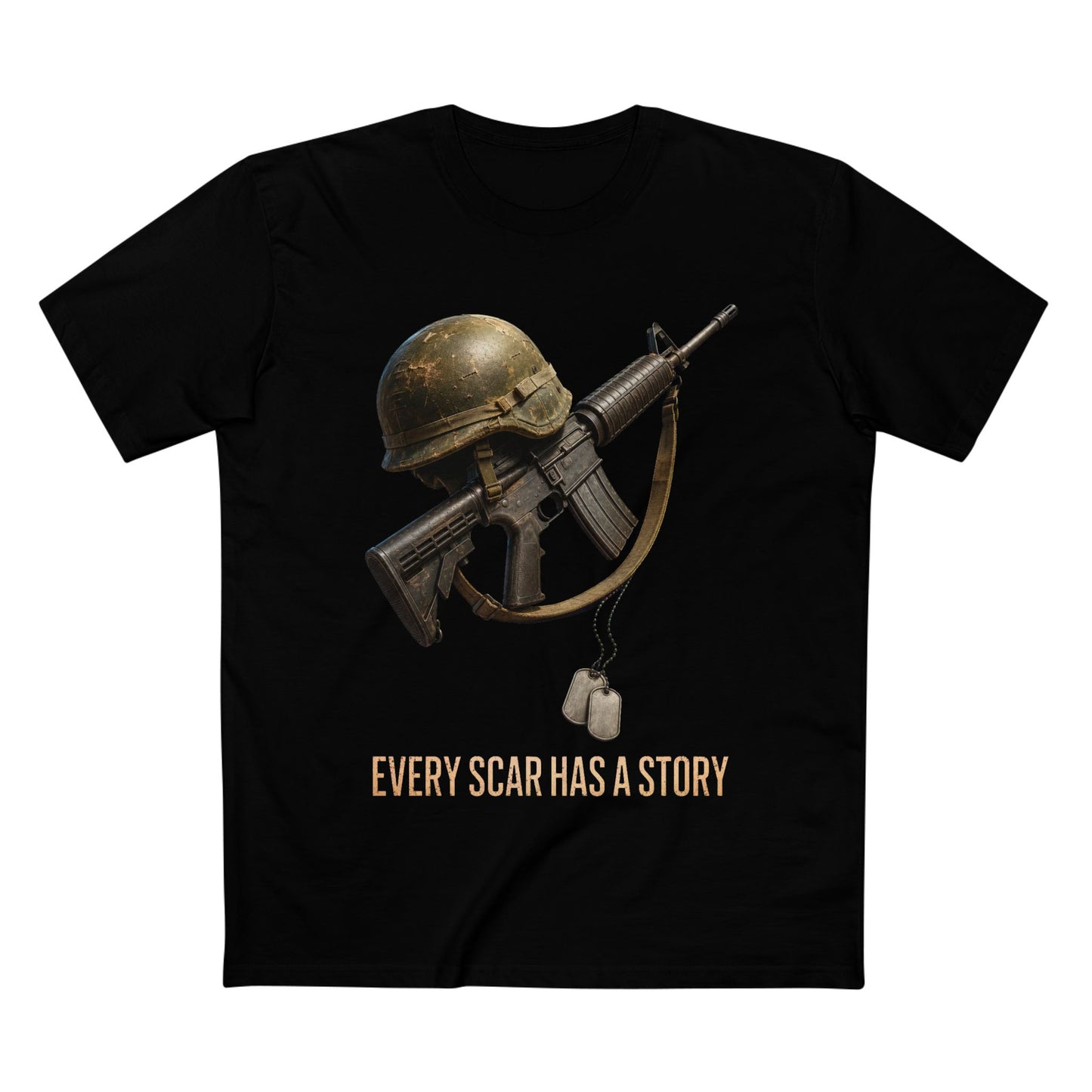 Military Tribute Tee  Veteran Helmet & Rifle T-Shirt