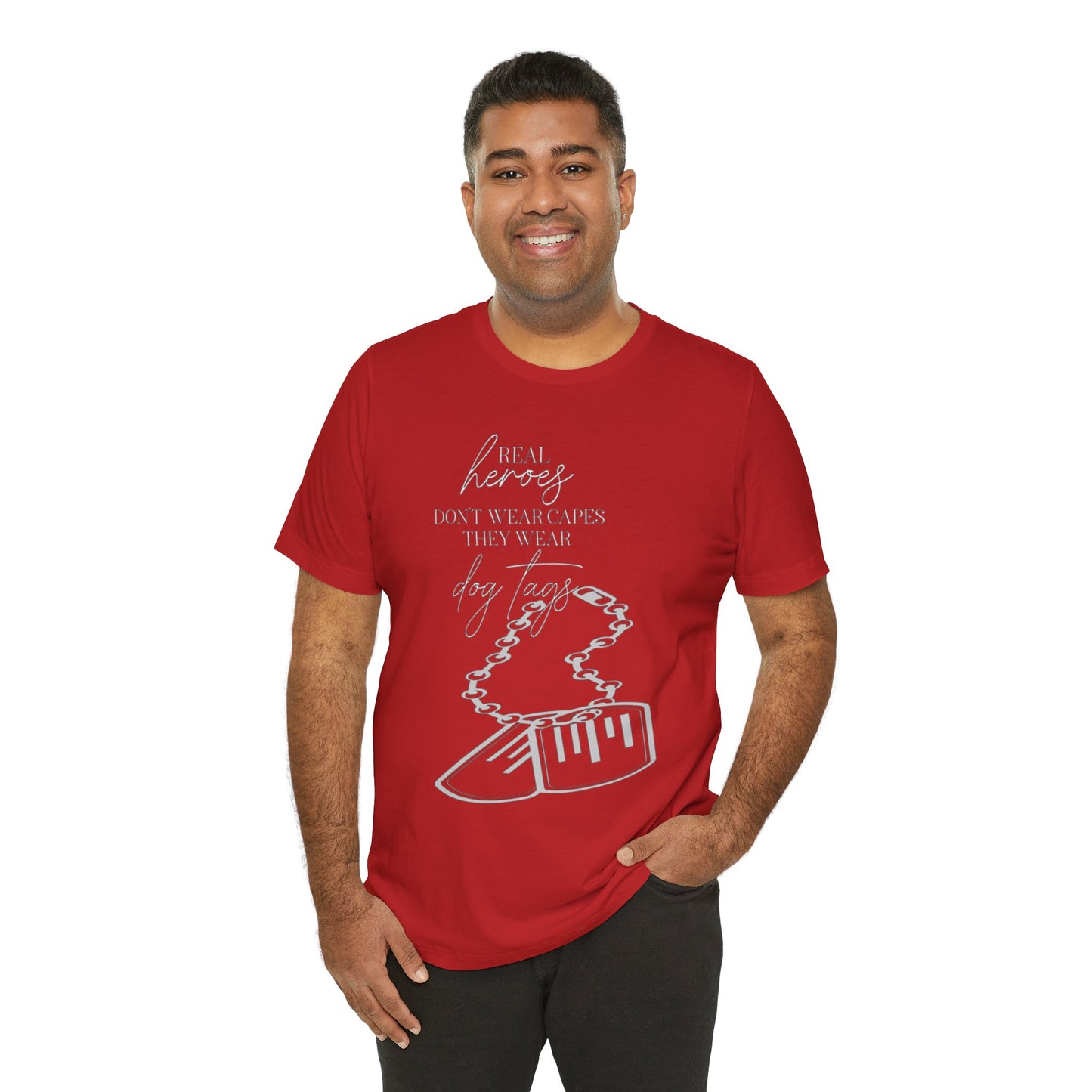 Super Hero, Military Hero, T-Shirt with Quote about Hero Not Wearing Capes They Wear Dog Tags