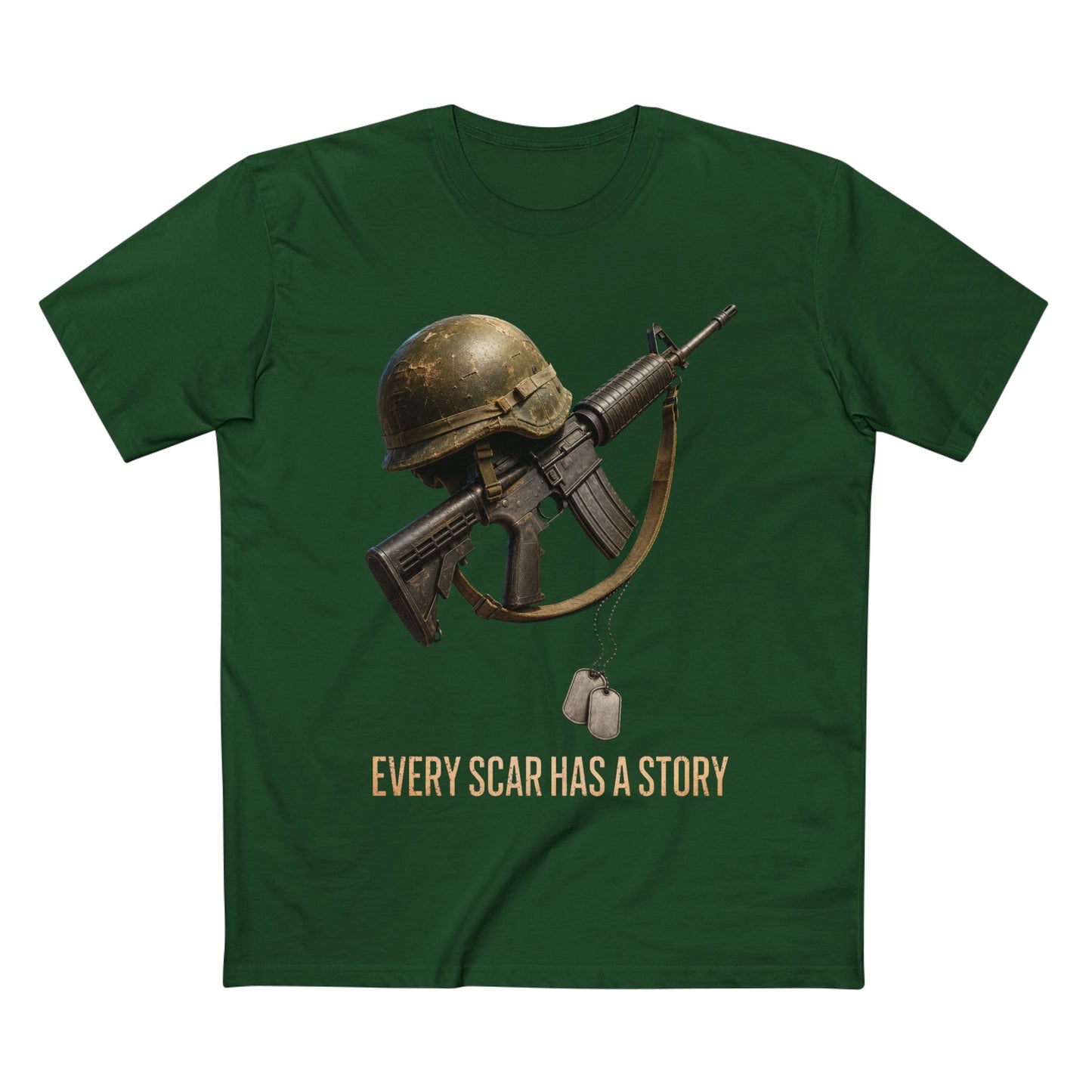 Military Tribute Tee  Veteran Helmet & Rifle T-Shirt