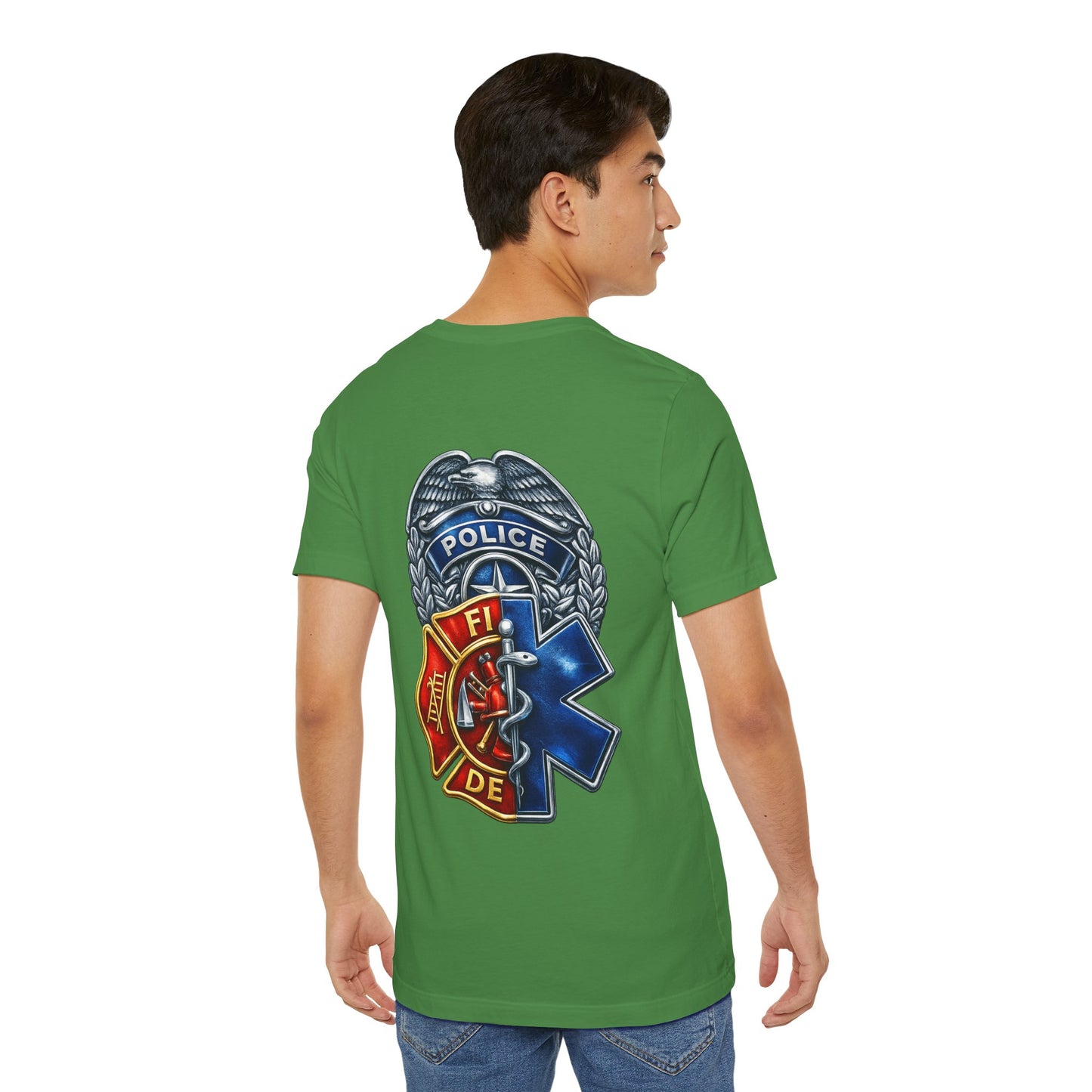 Police Fire EMS Badge Graphic Tee | First Responder Logo T-Shirt