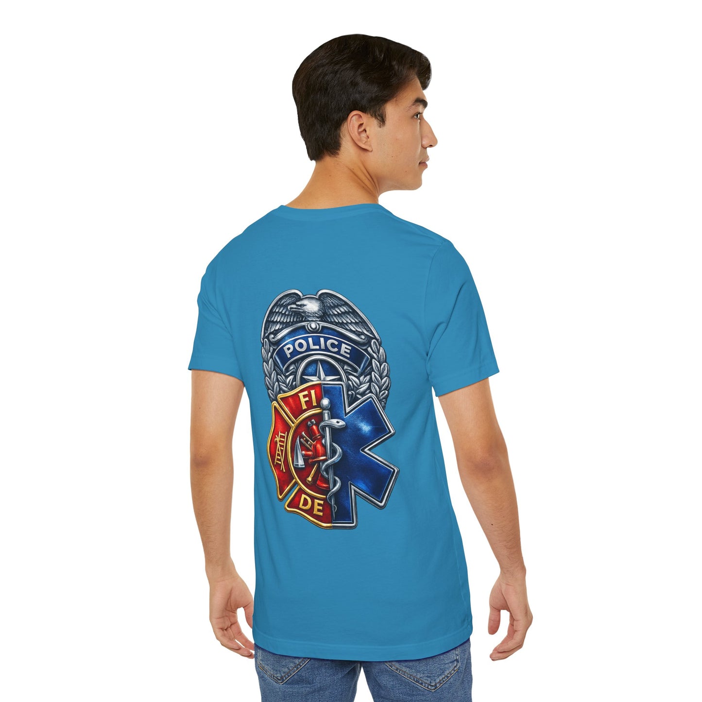 Police Fire EMS Badge Graphic Tee | First Responder Logo T-Shirt