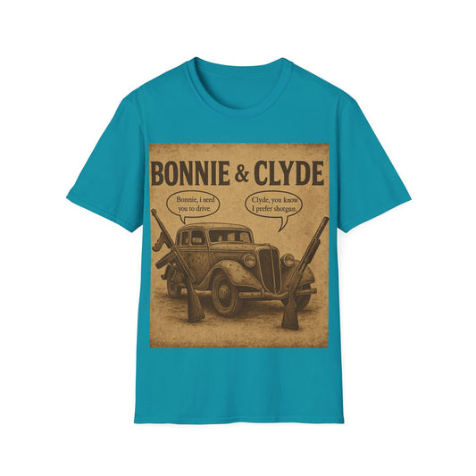 Bonnie and Clyde Rifle T-Shirt, Outlaw Couple Matching Tee, Vintage Gangster Shirt, Criminal Partners Top, Bonnie & Clyde “Shotgun Ride” Vintage Graphic Tee