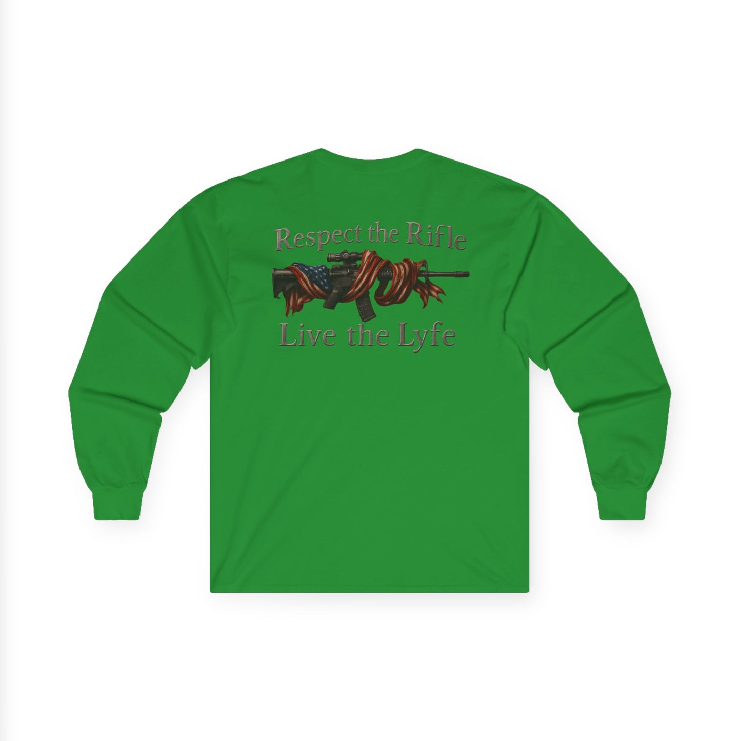 Rifle and flag Rifle Lyfe Brand Long Sleeve Tee, Patriotic 2nd Amendment Shirt, Gun Owner Gift, American Flag Apparel, Rifle Lover Tee,