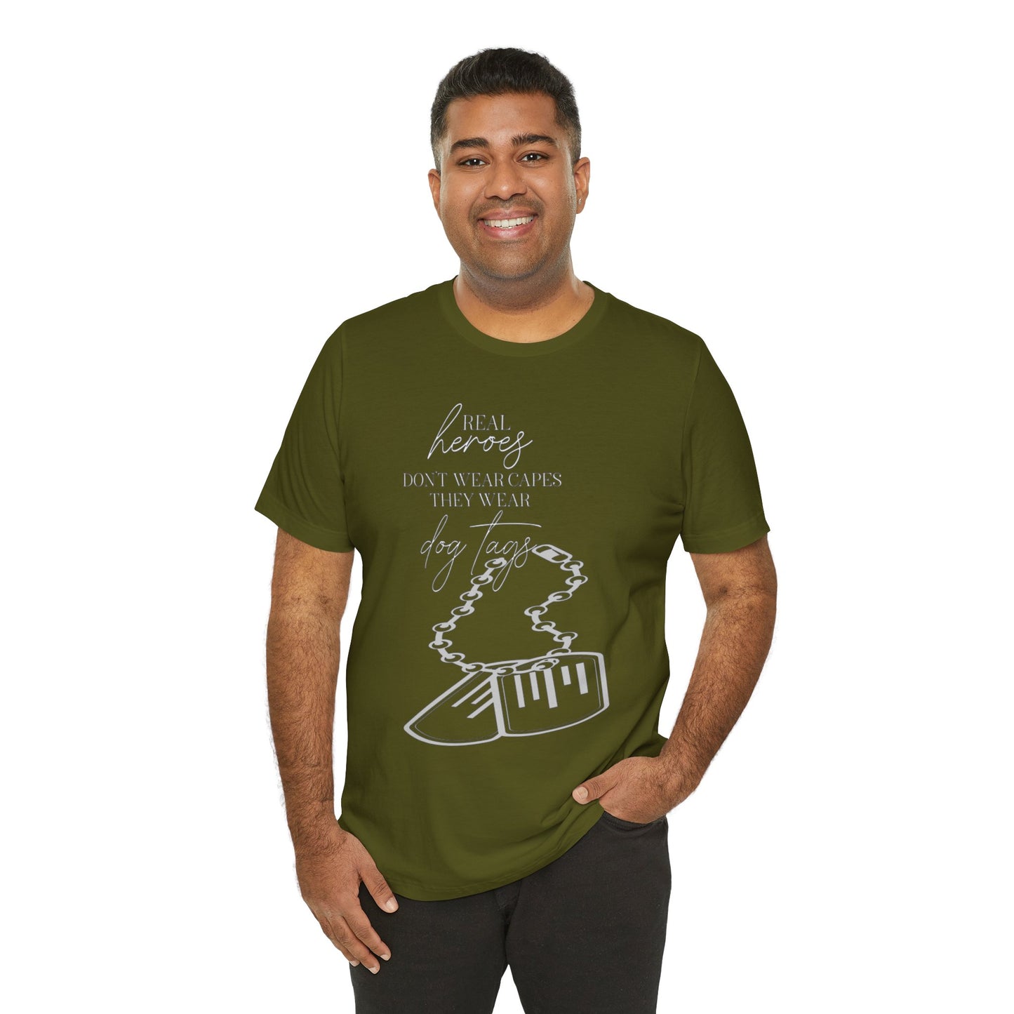 Super Hero, Military Hero, T-Shirt with Quote about Hero Not Wearing Capes They Wear Dog Tags