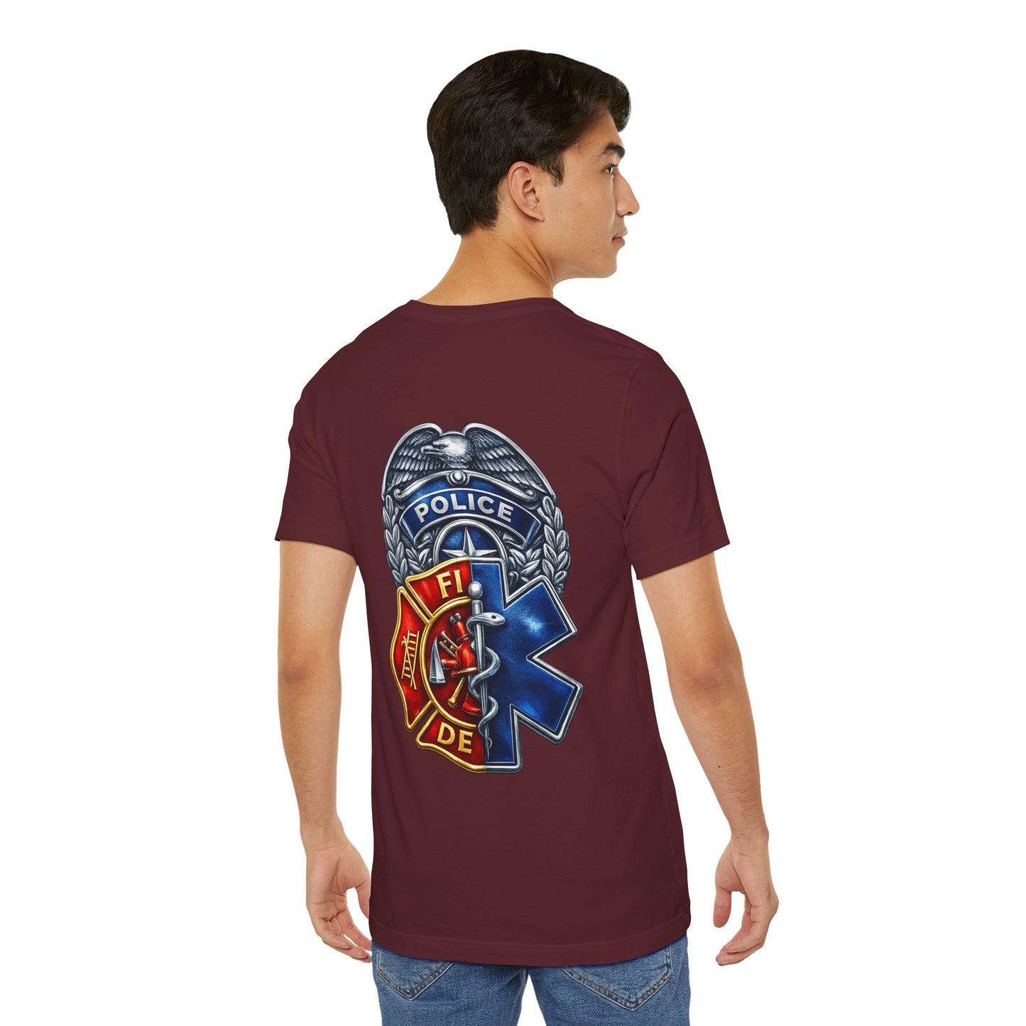 Police Fire EMS Badge Graphic Tee | First Responder Logo T-Shirt