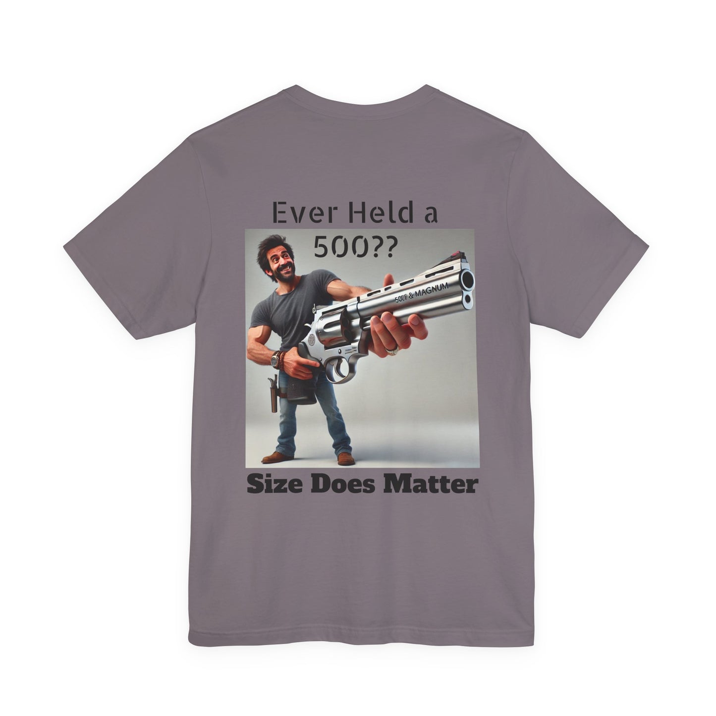 Gun Humor Unisex Tee, 500 Magnum Size Does Matter, Funny Graphic T-Shirt, Novelty Shirt for Gun Enthusiasts, Second Amendment Apparel, Men's