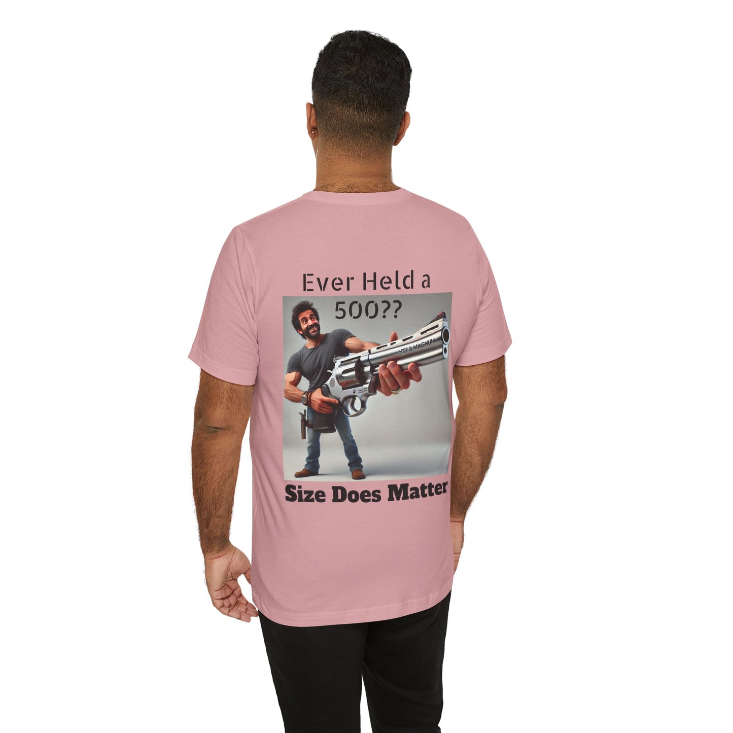 Gun Humor Unisex Tee, 500 Magnum Size Does Matter, Funny Graphic T-Shirt, Novelty Shirt for Gun Enthusiasts, Second Amendment Apparel, Men's