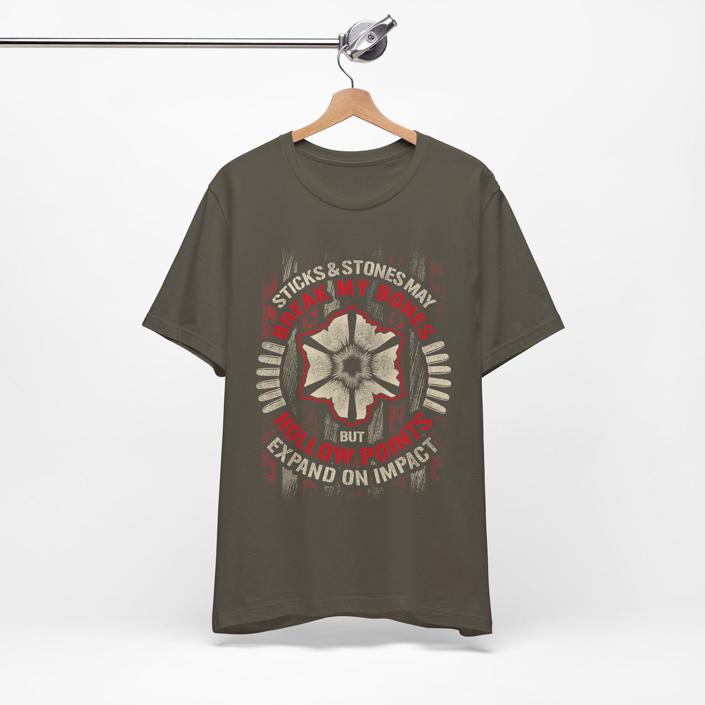 Funny Rifle Humor Unisex Tee, Sticks and Stones, Rifle and Gun Humor
