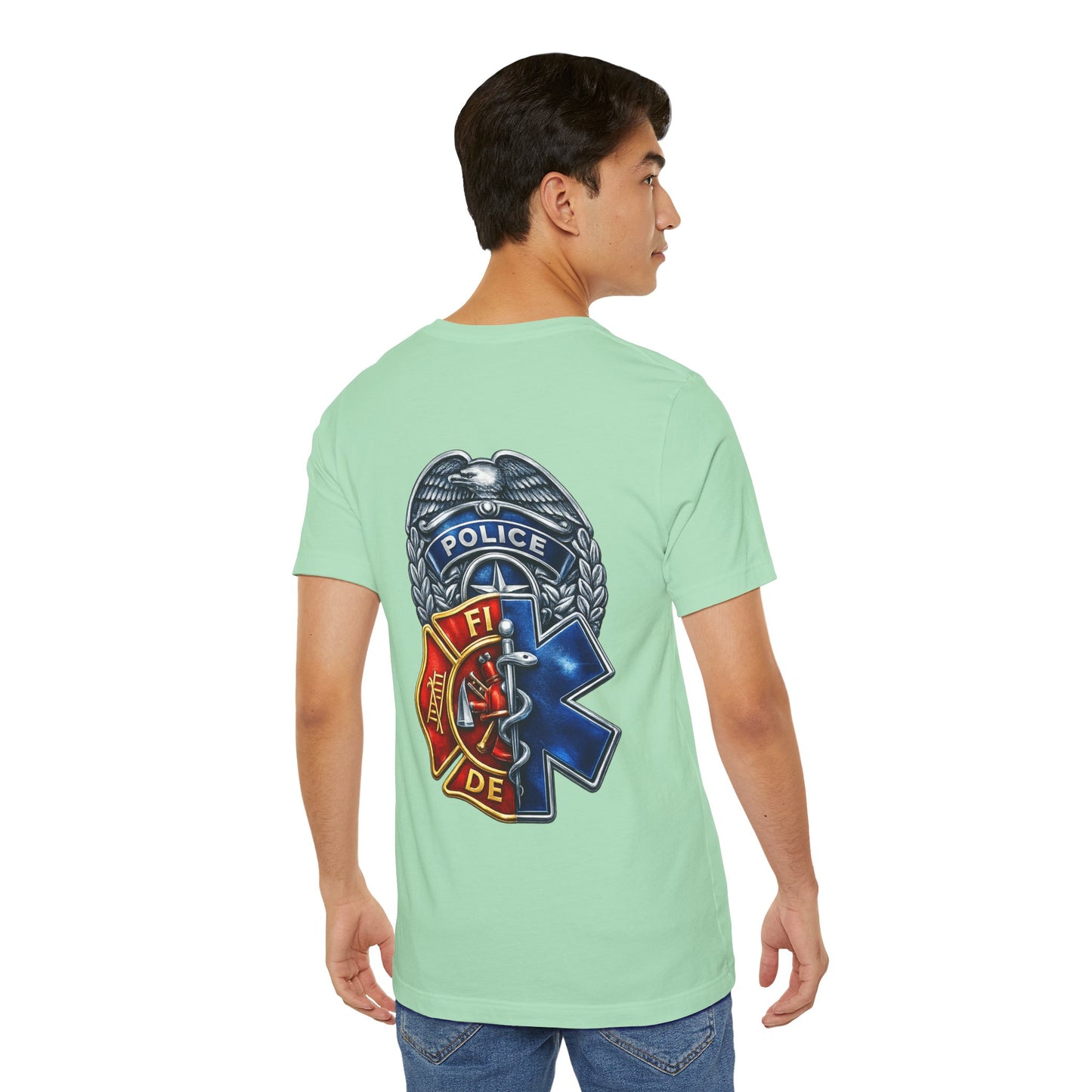 Police Fire EMS Badge Graphic Tee | First Responder Logo T-Shirt