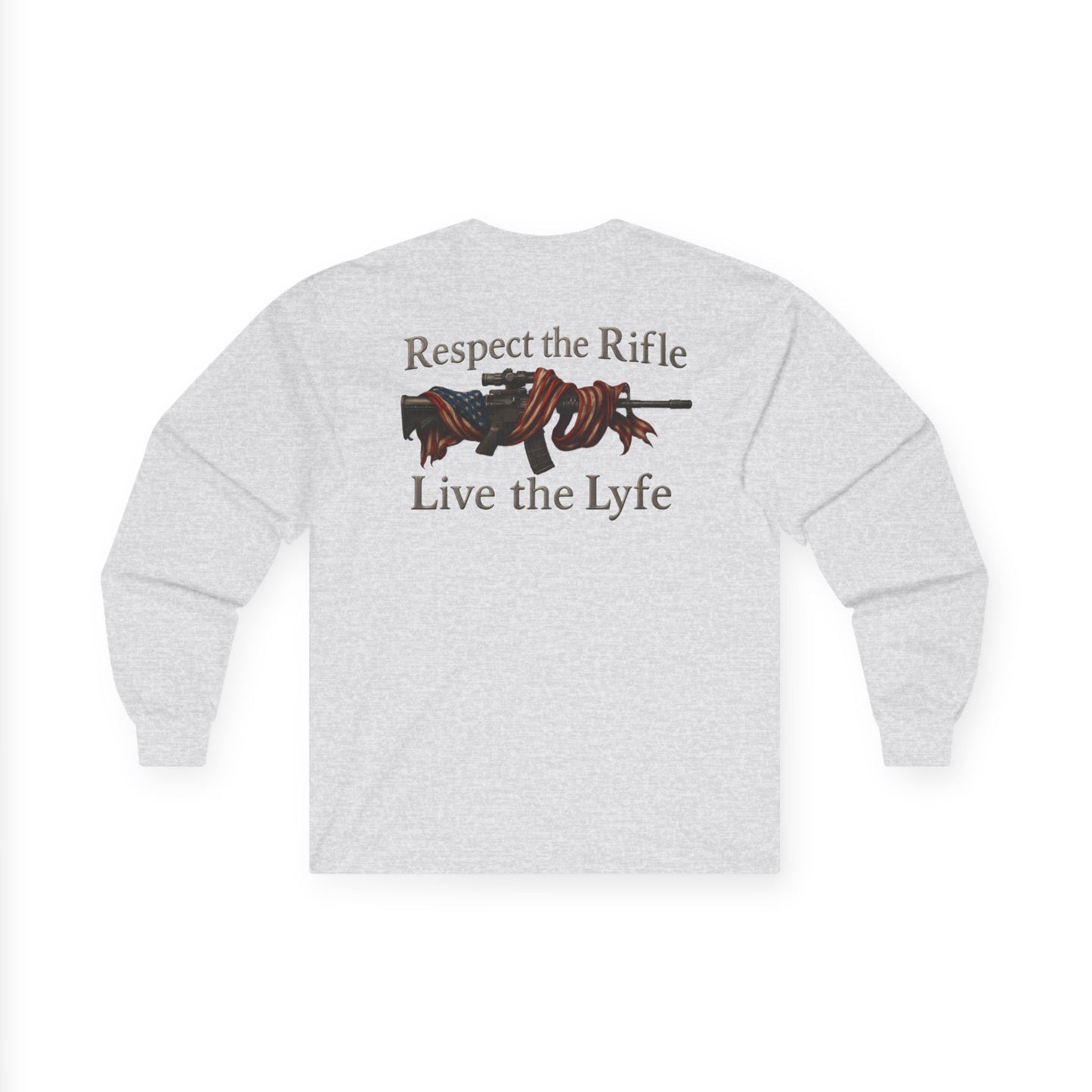 Rifle and flag Rifle Lyfe Brand Long Sleeve Tee, Patriotic 2nd Amendment Shirt, Gun Owner Gift, American Flag Apparel, Rifle Lover Tee,