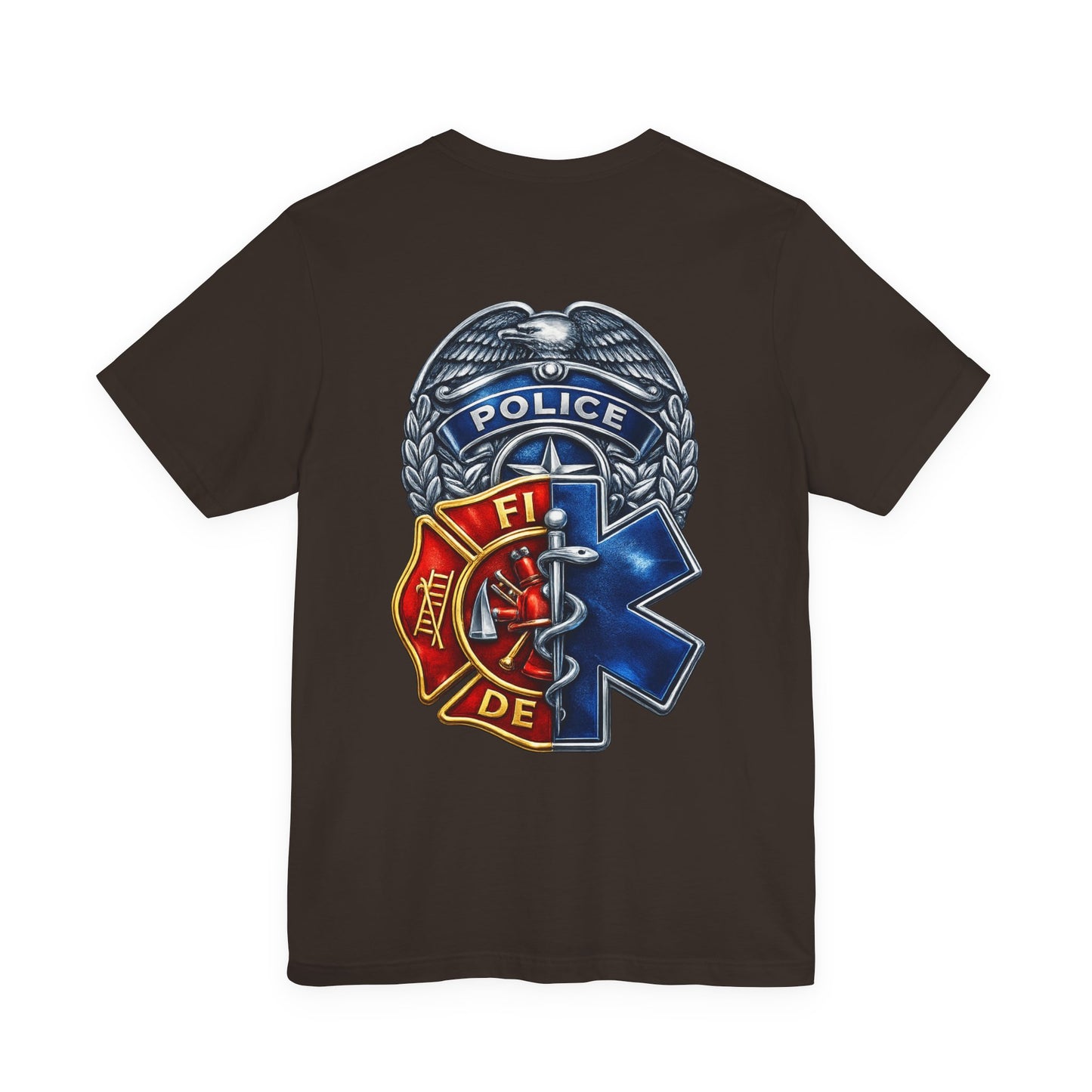 Police Fire EMS Badge Graphic Tee | First Responder Logo T-Shirt