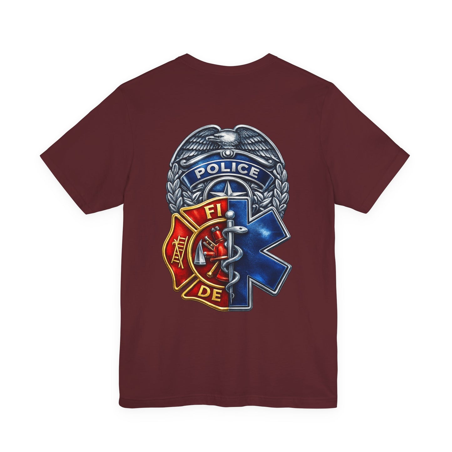 Police Fire EMS Badge Graphic Tee | First Responder Logo T-Shirt