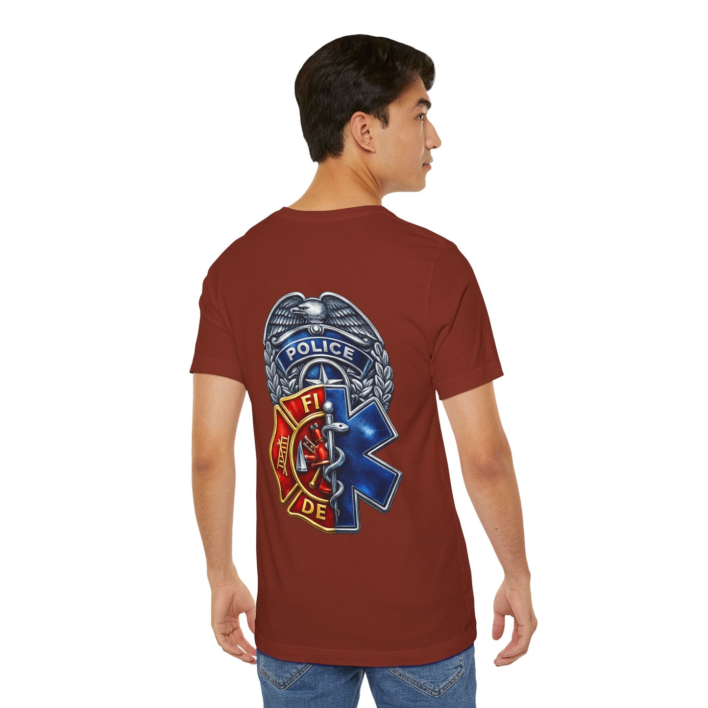 Police Fire EMS Badge Graphic Tee | First Responder Logo T-Shirt