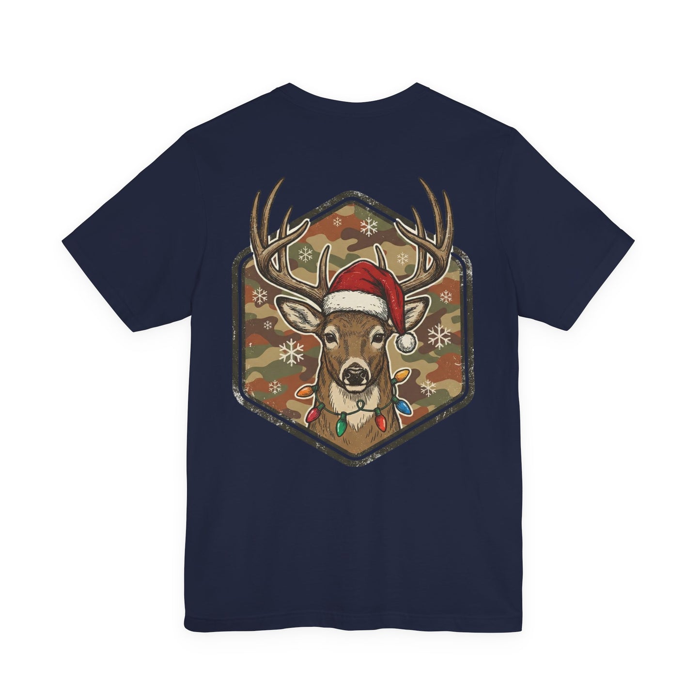 Christmas T‑Shirt — Merry and Bright Camouflage Buck Tee