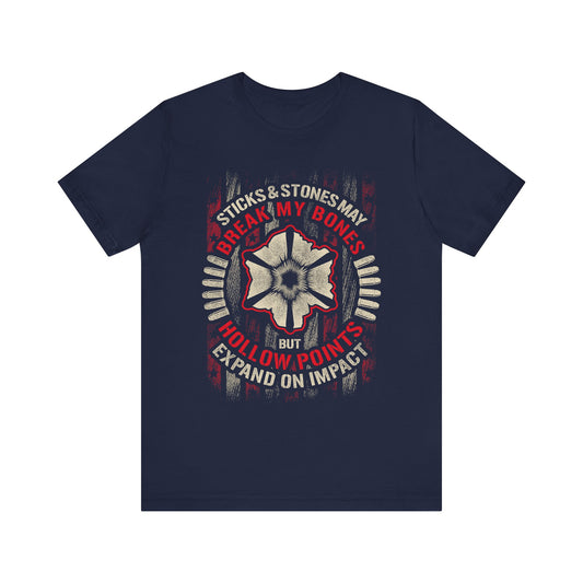 Funny Rifle Humor Unisex Tee, Sticks and Stones, Rifle and Gun Humor