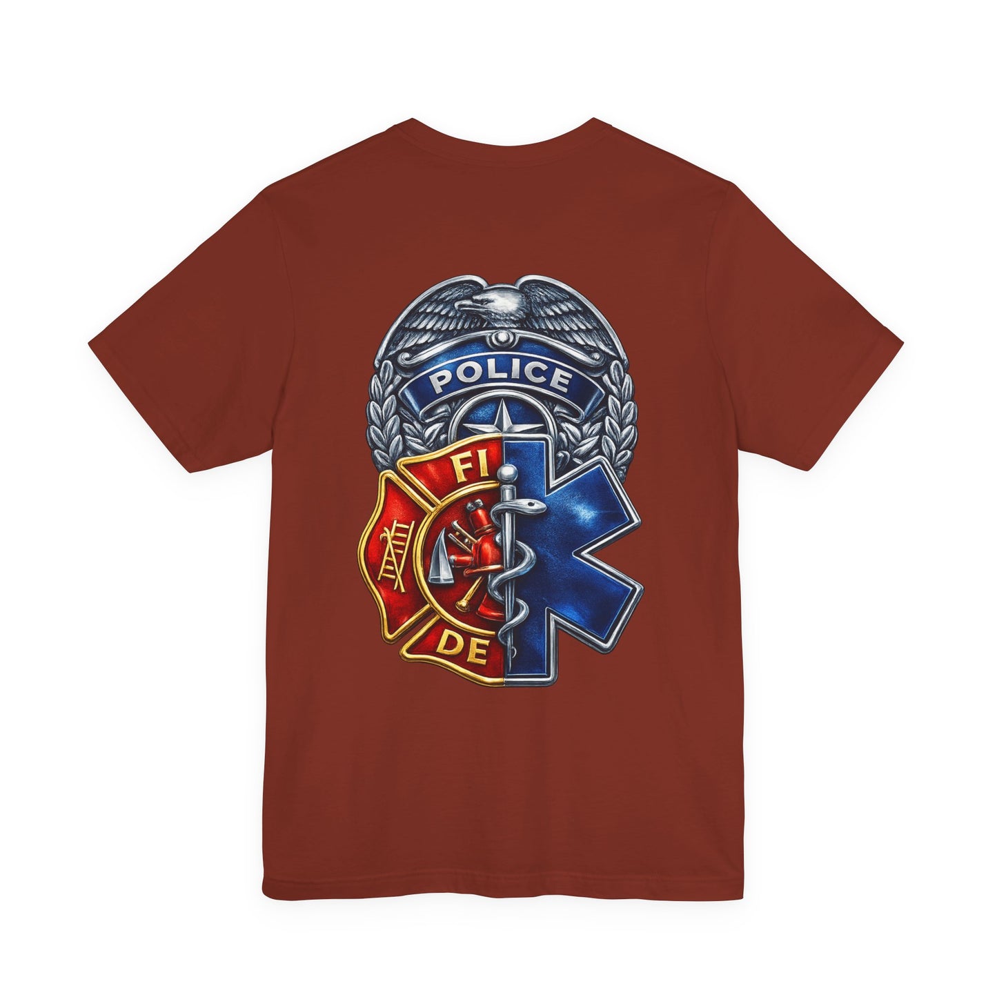 Police Fire EMS Badge Graphic Tee | First Responder Logo T-Shirt