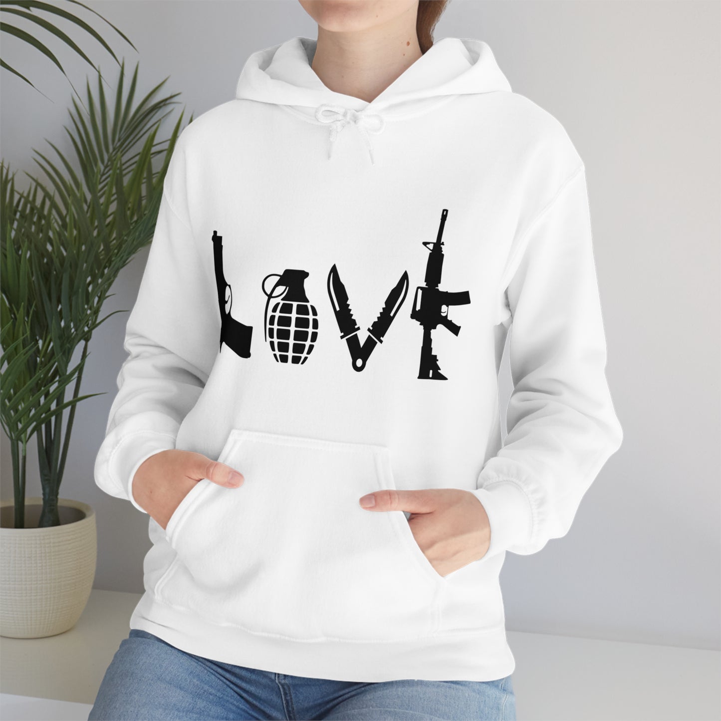 Love spelled with guns and weapons