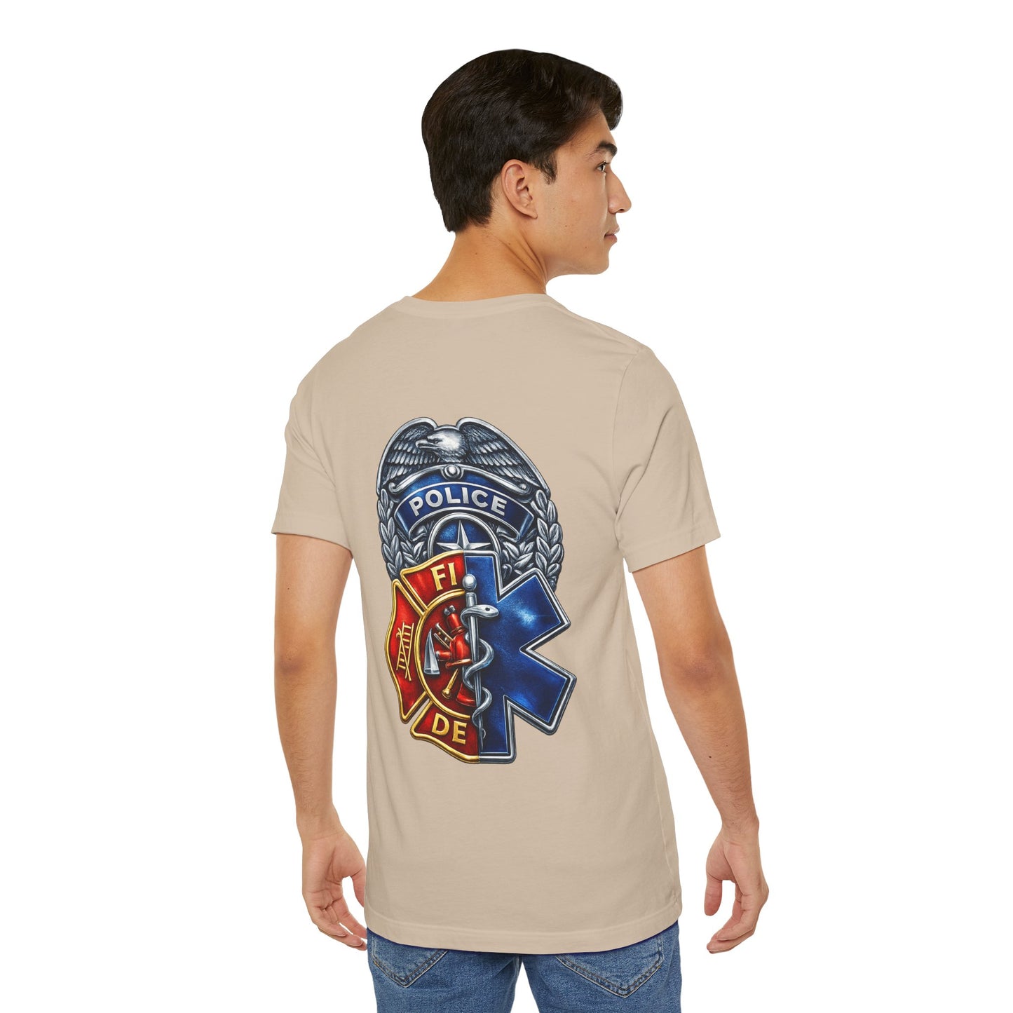 Police Fire EMS Badge Graphic Tee | First Responder Logo T-Shirt
