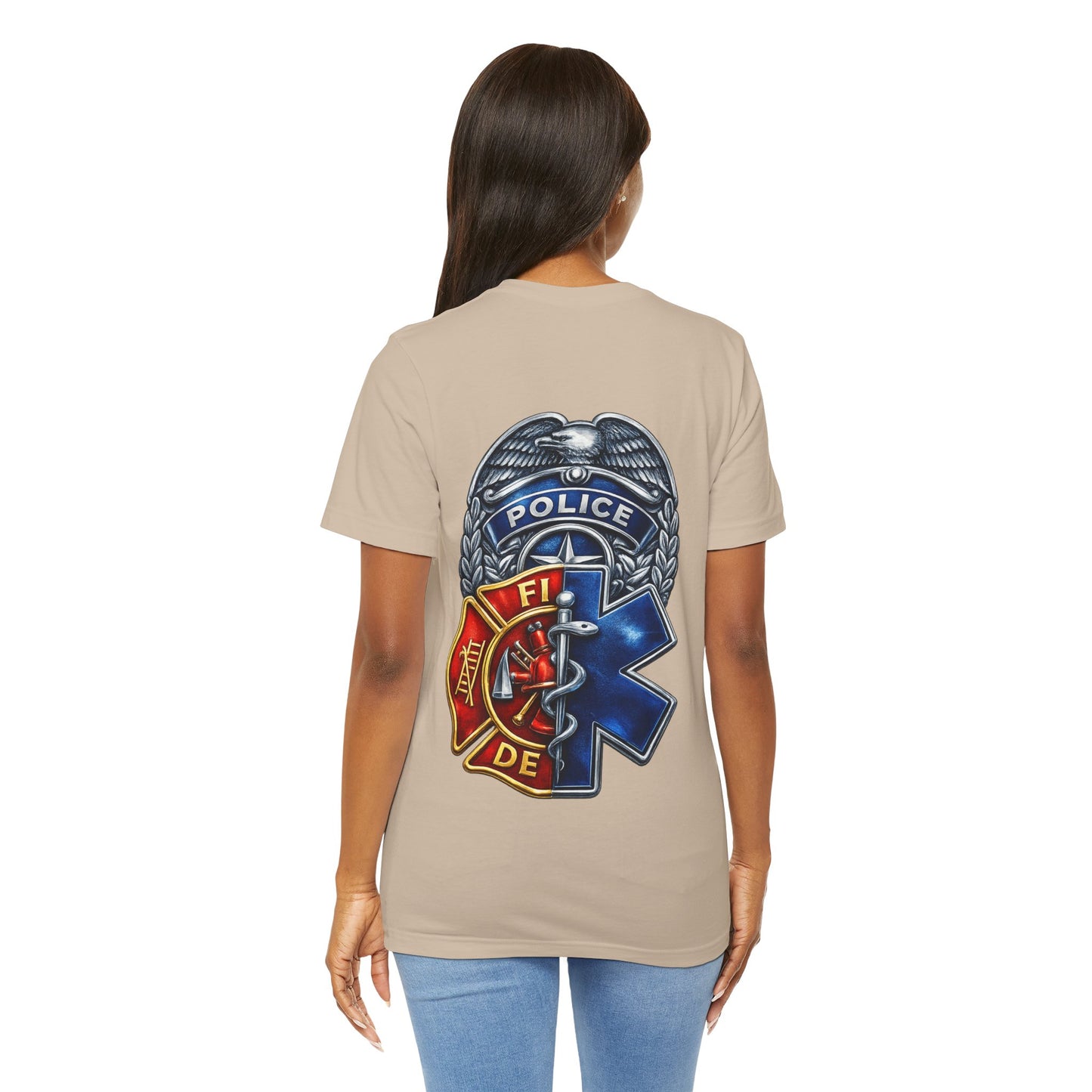 Police Fire EMS Badge Graphic Tee | First Responder Logo T-Shirt