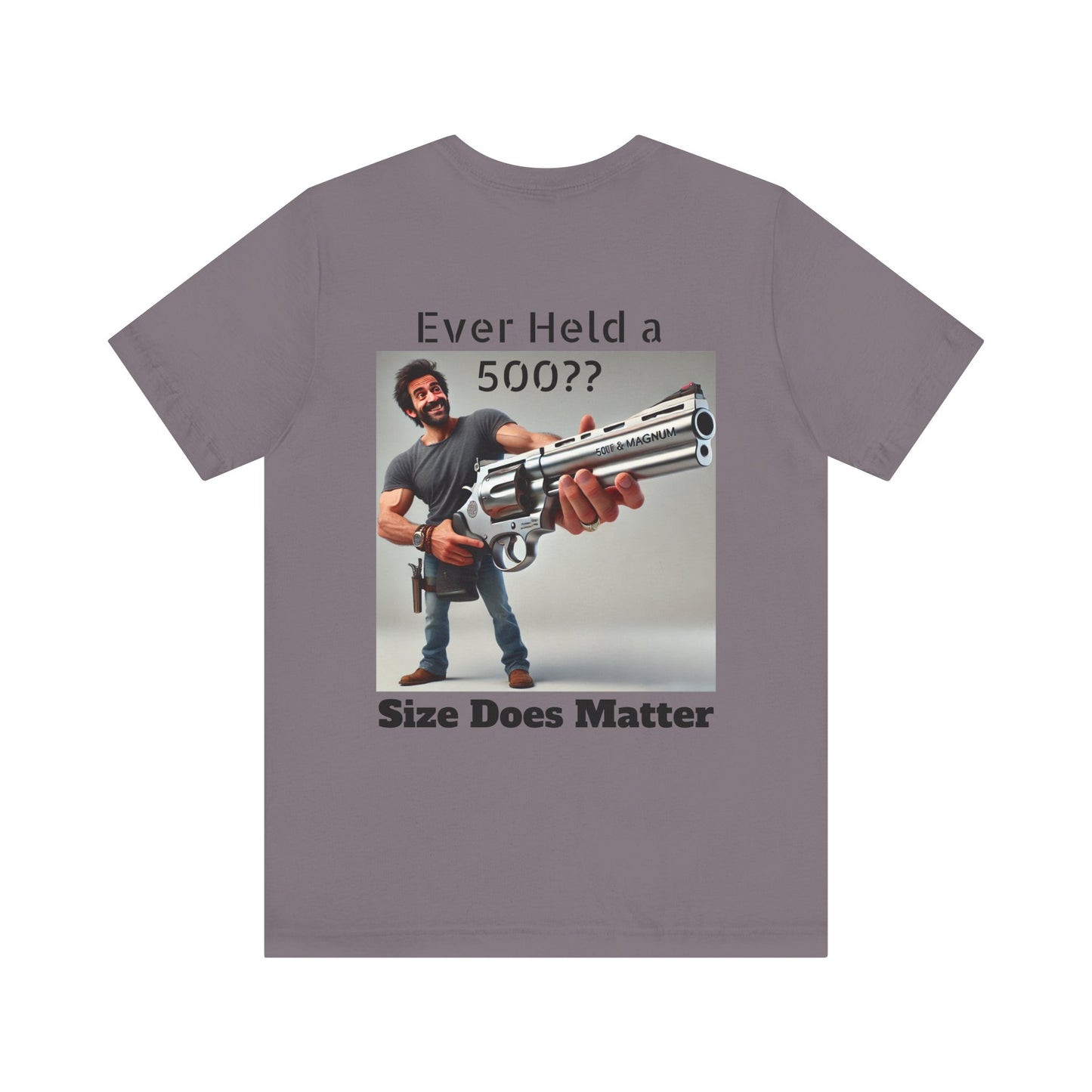 Gun Humor Unisex Tee, 500 Magnum Size Does Matter, Funny Graphic T-Shirt, Novelty Shirt for Gun Enthusiasts, Second Amendment Apparel, Men's