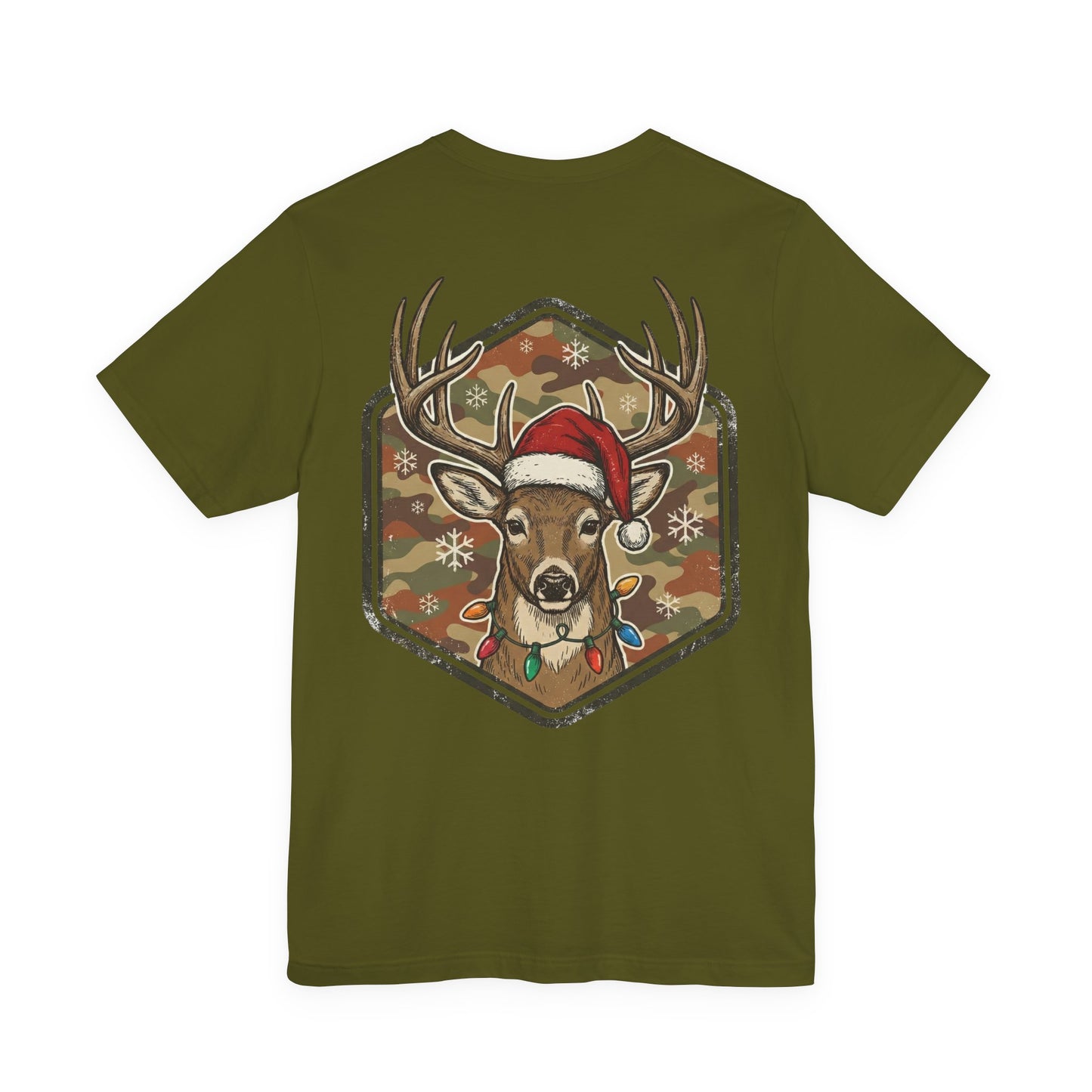 Christmas T‑Shirt — Merry and Bright Camouflage Buck Tee