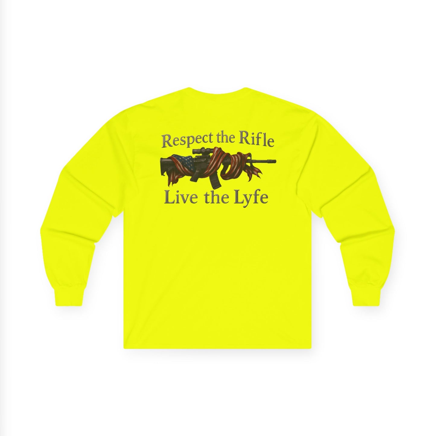 Rifle and flag Rifle Lyfe Brand Long Sleeve Tee, Patriotic 2nd Amendment Shirt, Gun Owner Gift, American Flag Apparel, Rifle Lover Tee,