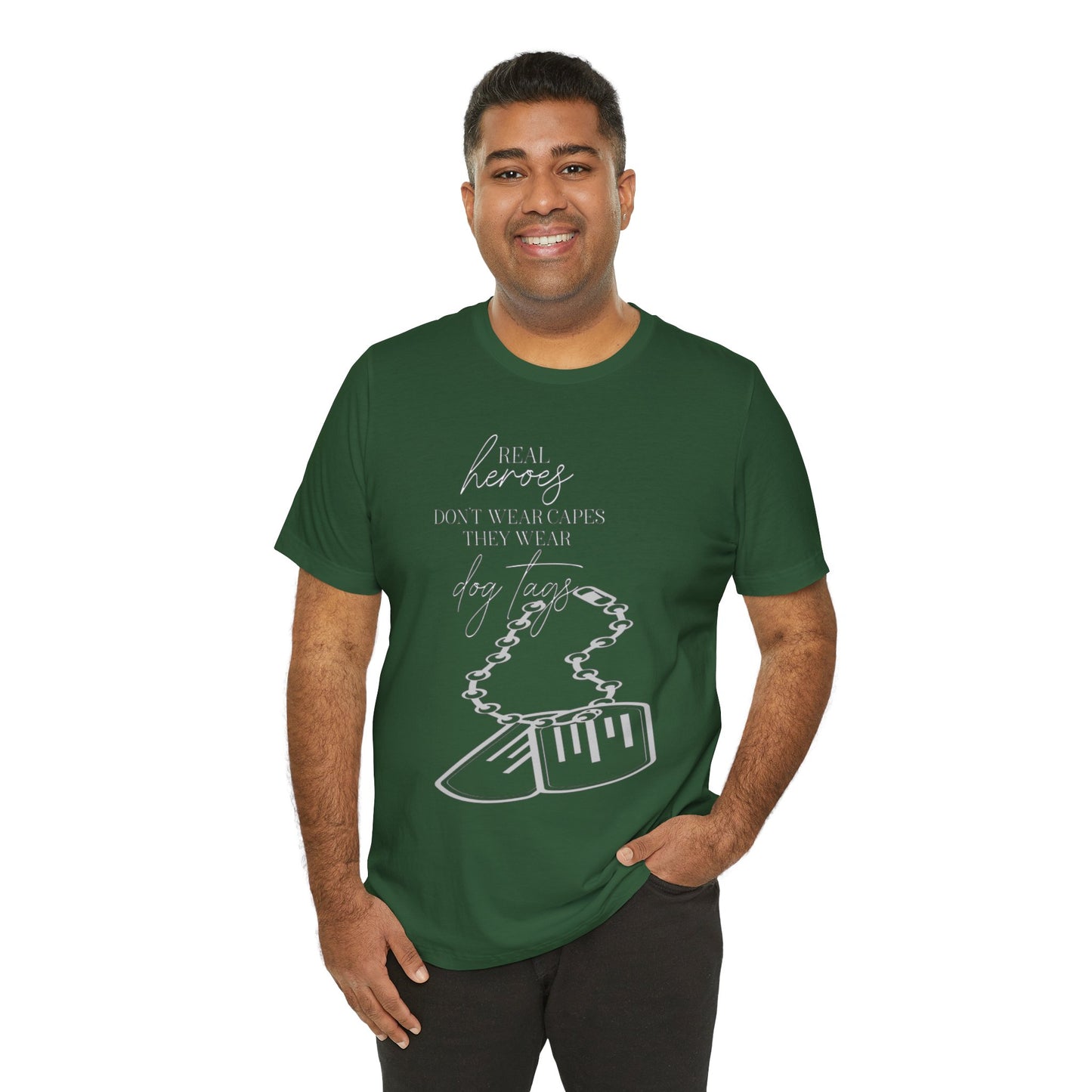 Super Hero, Military Hero, T-Shirt with Quote about Hero Not Wearing Capes They Wear Dog Tags