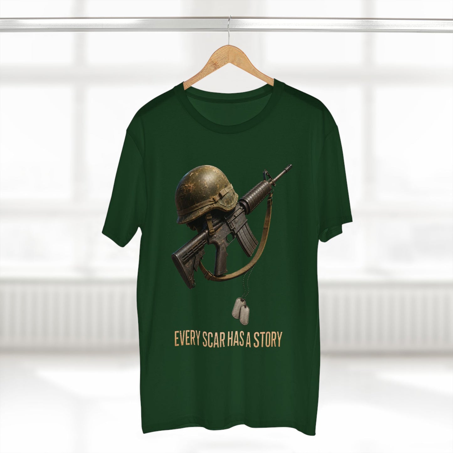 Military Tribute Tee  Veteran Helmet & Rifle T-Shirt