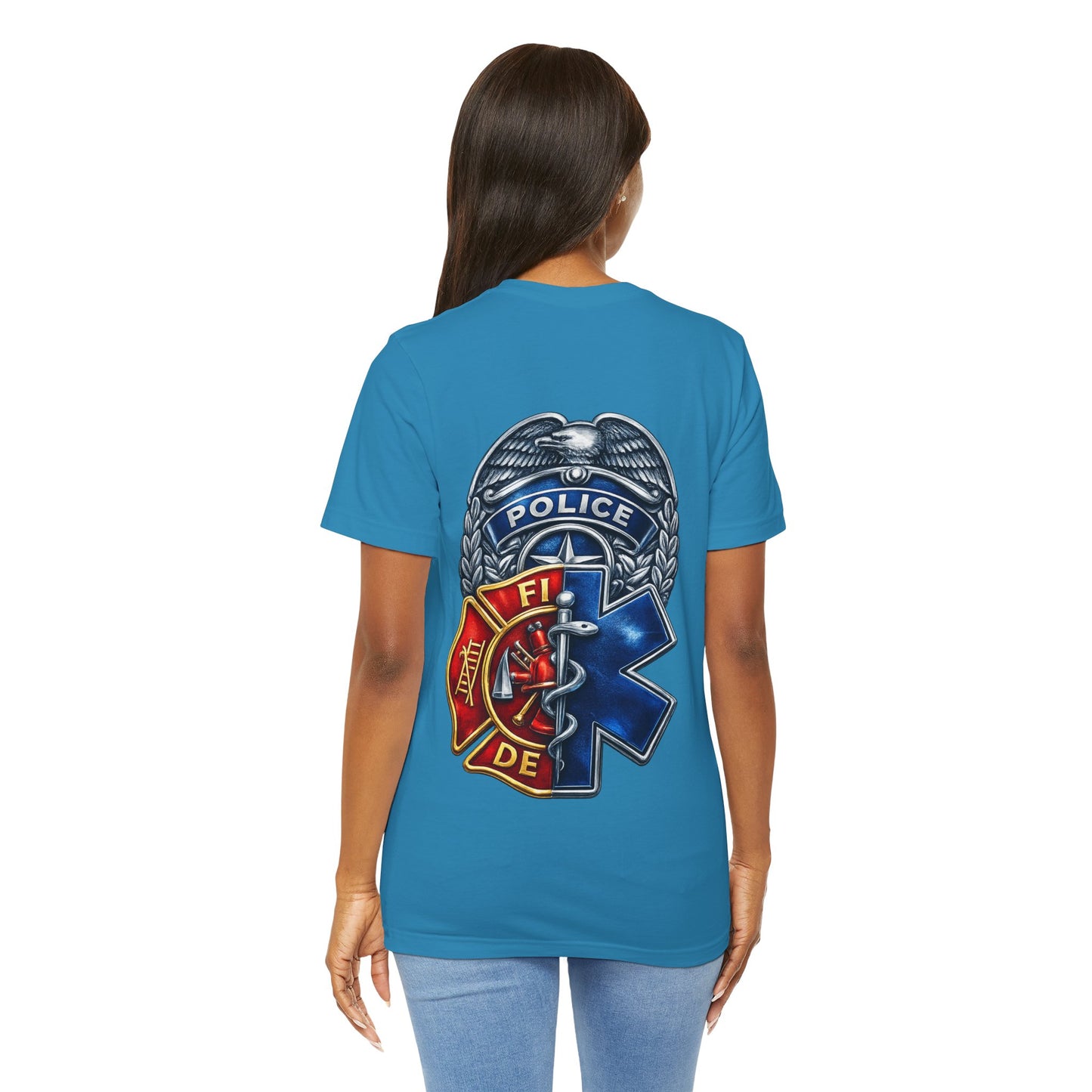 Police Fire EMS Badge Graphic Tee | First Responder Logo T-Shirt