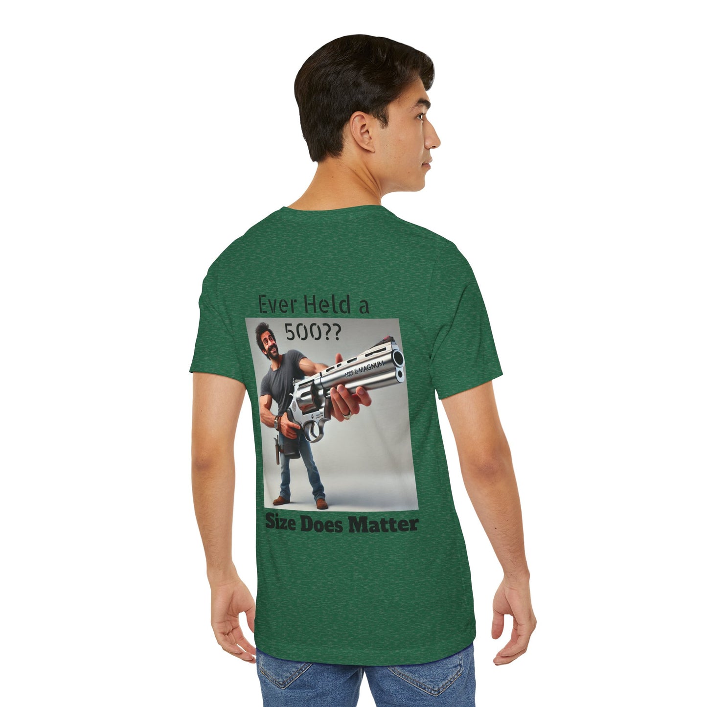 Gun Humor Unisex Tee, 500 Magnum Size Does Matter, Funny Graphic T-Shirt, Novelty Shirt for Gun Enthusiasts, Second Amendment Apparel, Men's