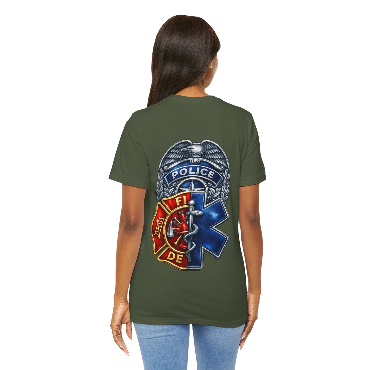 Police Fire EMS Badge Graphic Tee | First Responder Logo T-Shirt