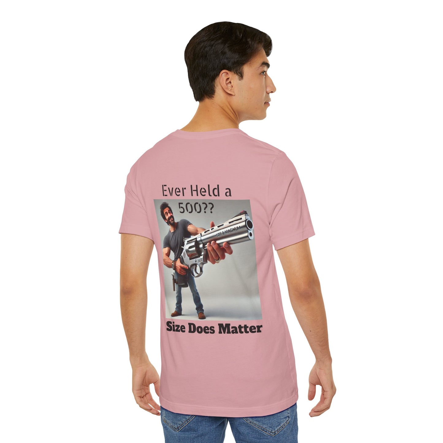 Gun Humor Unisex Tee, 500 Magnum Size Does Matter, Funny Graphic T-Shirt, Novelty Shirt for Gun Enthusiasts, Second Amendment Apparel, Men's