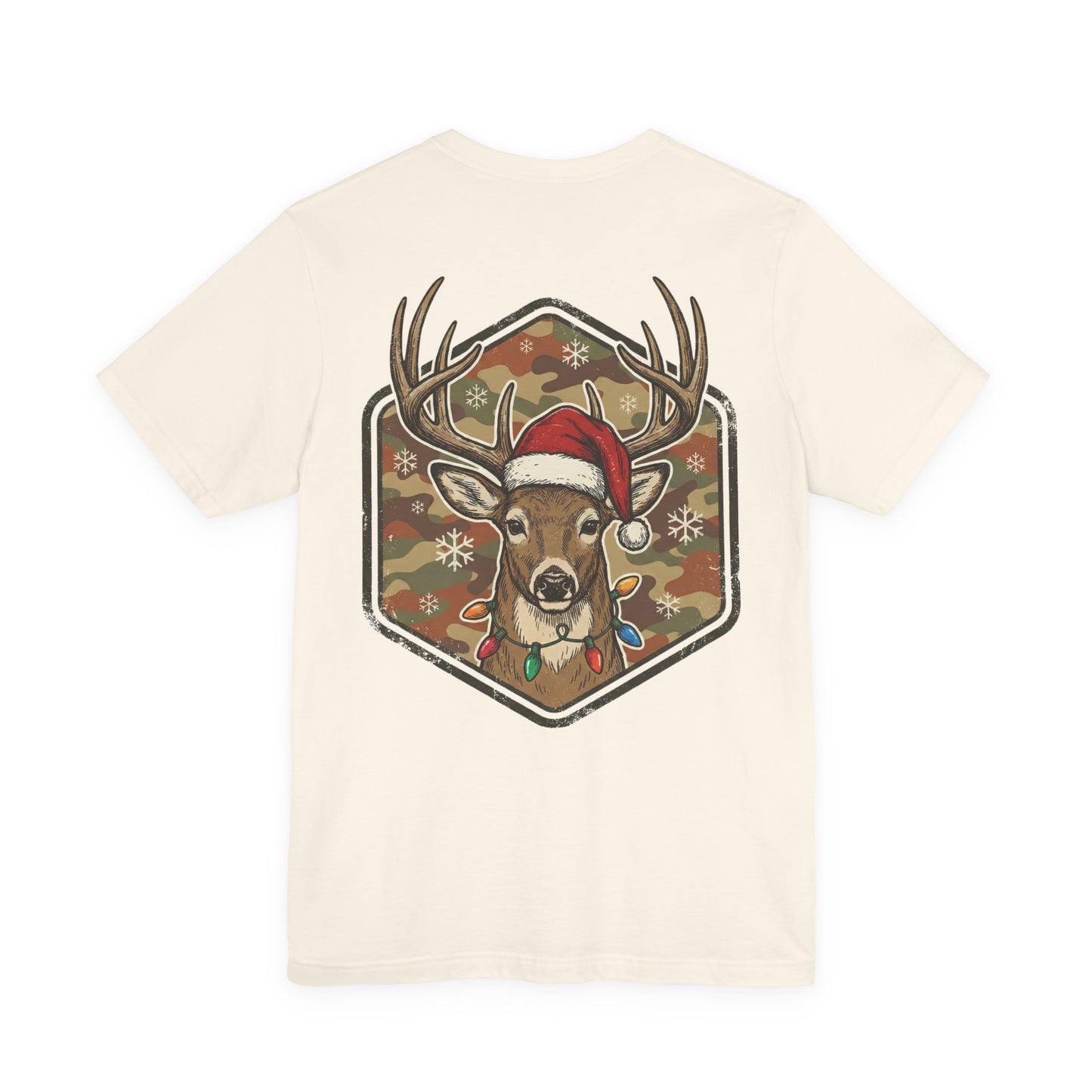 Christmas T‑Shirt — Merry and Bright Camouflage Buck Tee