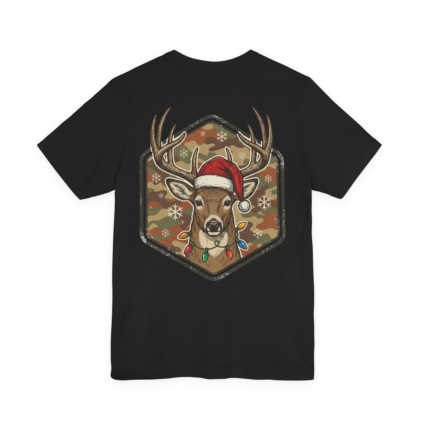 Christmas T‑Shirt — Merry and Bright Camouflage Buck Tee