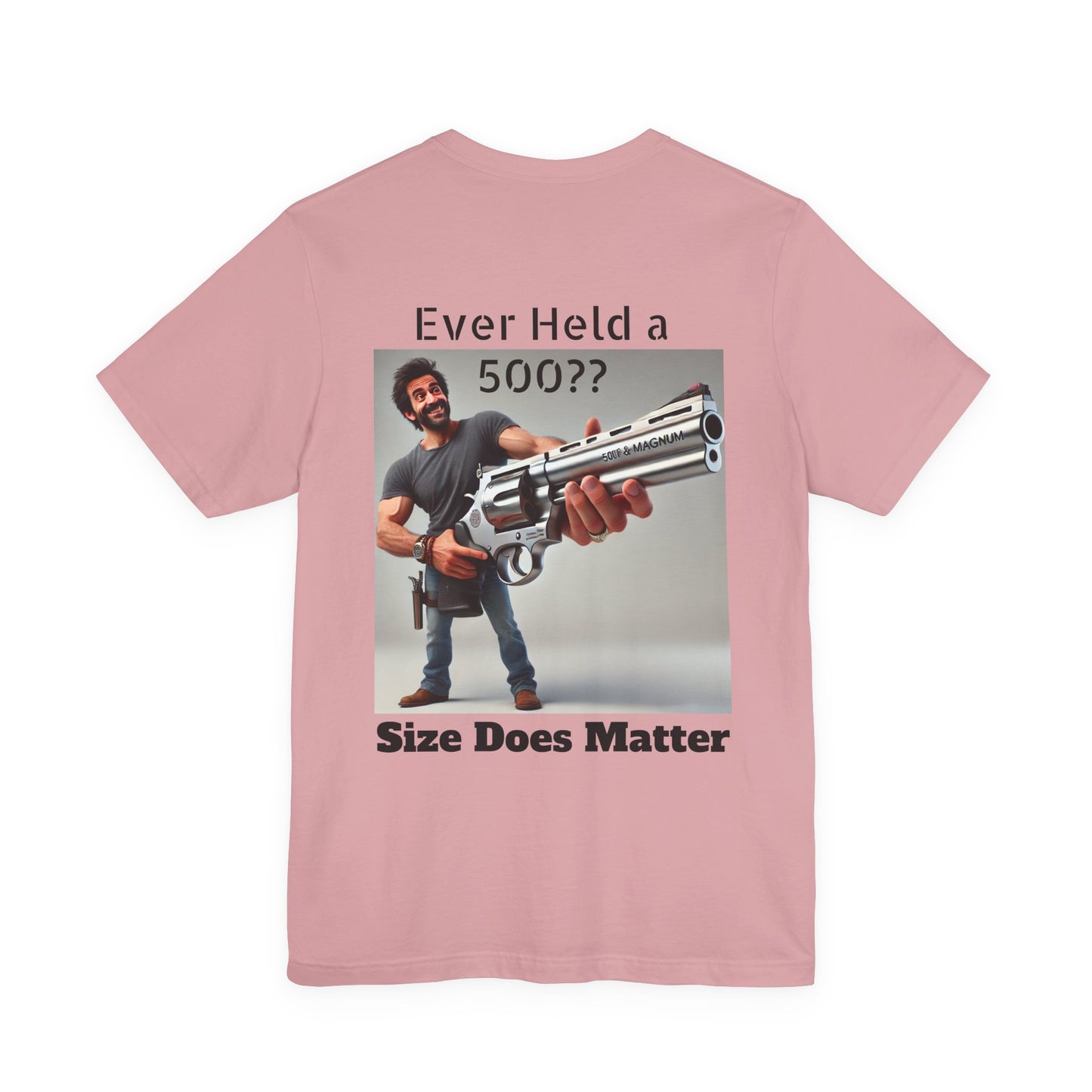 Gun Humor Unisex Tee, 500 Magnum Size Does Matter, Funny Graphic T-Shirt, Novelty Shirt for Gun Enthusiasts, Second Amendment Apparel, Men's