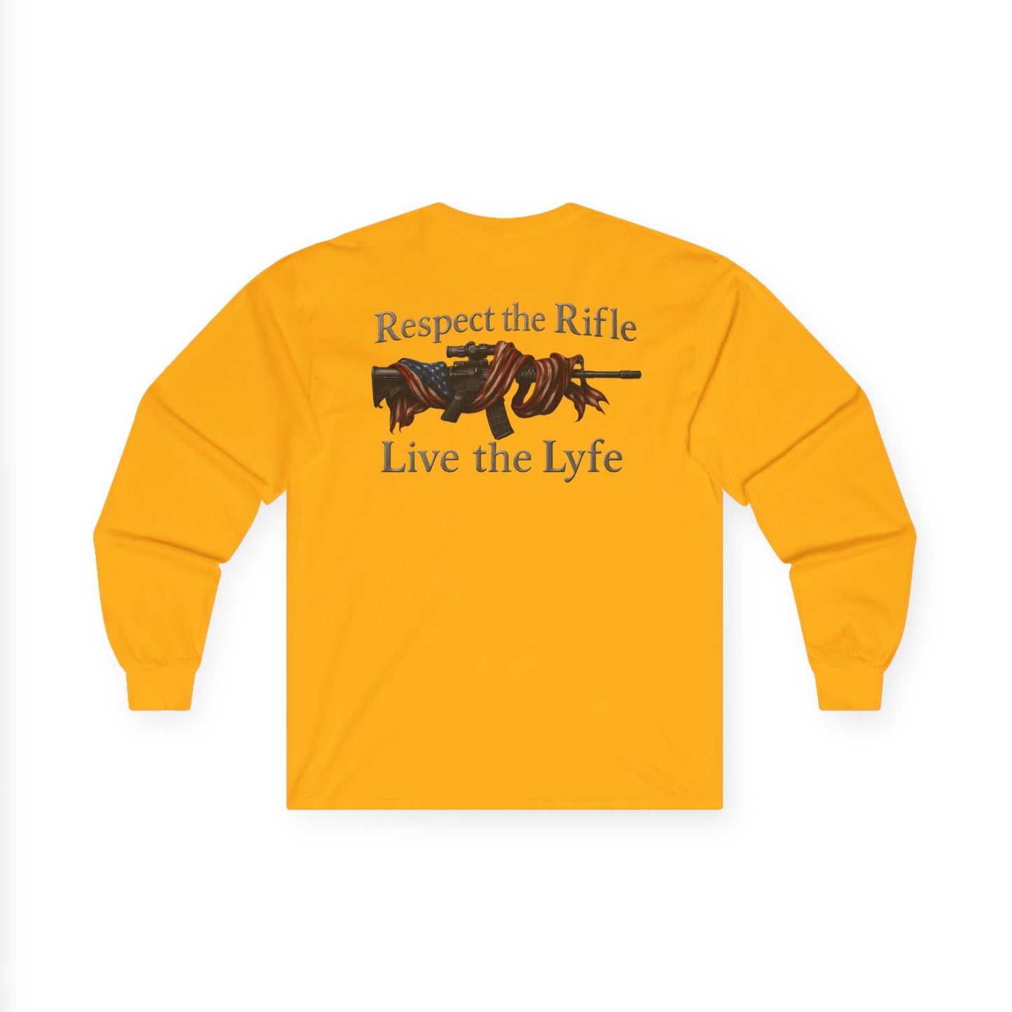 Rifle and flag Rifle Lyfe Brand Long Sleeve Tee, Patriotic 2nd Amendment Shirt, Gun Owner Gift, American Flag Apparel, Rifle Lover Tee,