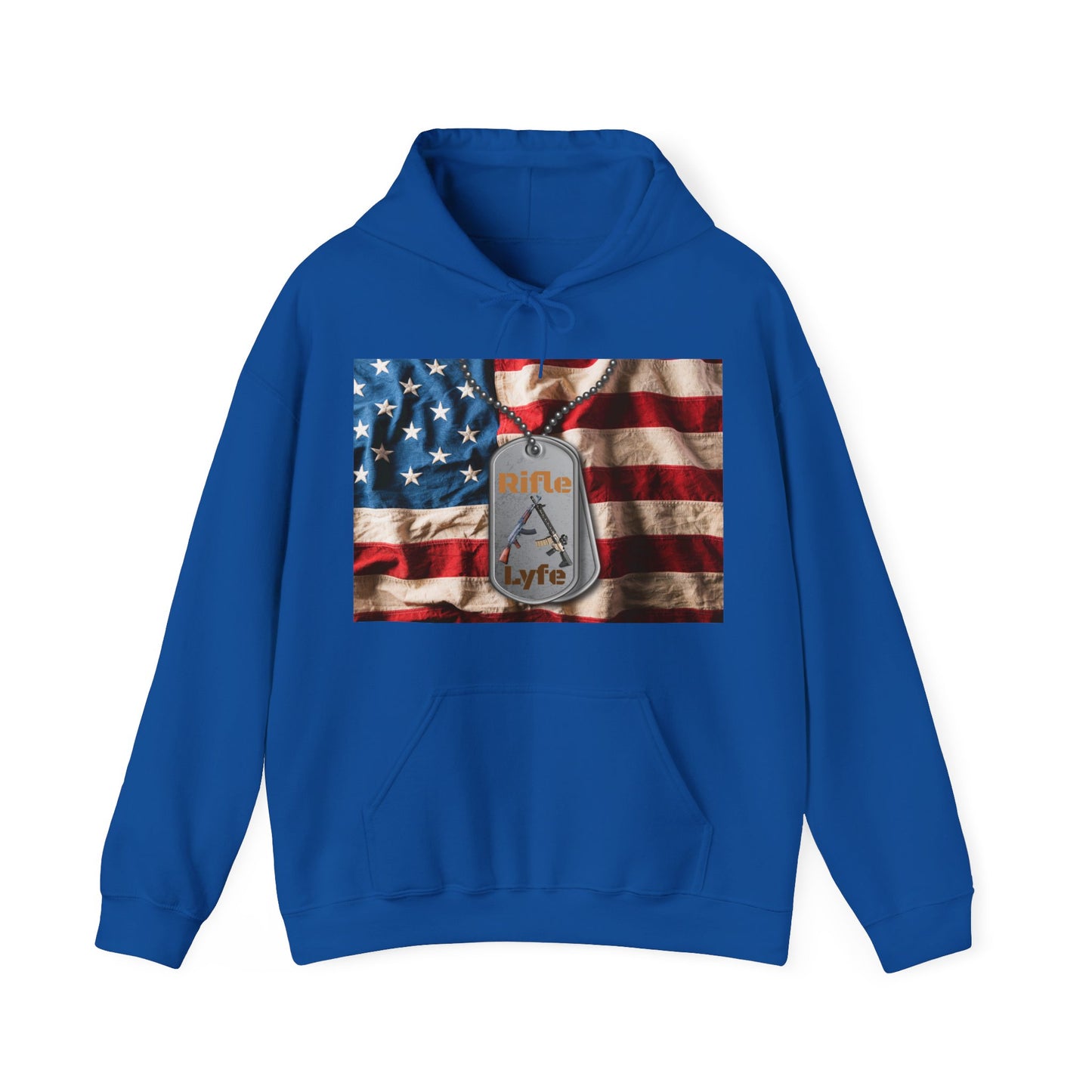 US flag with dog tags, Rifle Lyfe Logo Military