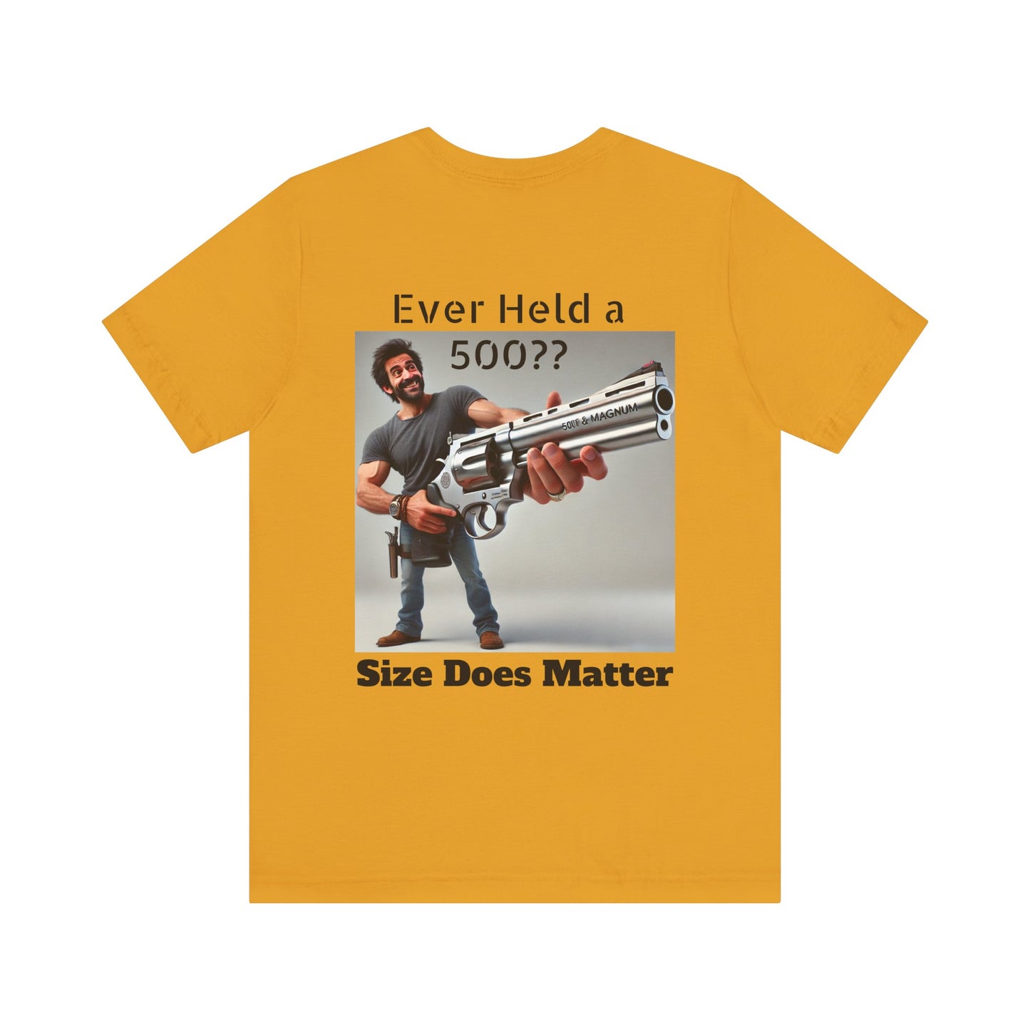 Gun Humor Unisex Tee, 500 Magnum Size Does Matter, Funny Graphic T-Shirt, Novelty Shirt for Gun Enthusiasts, Second Amendment Apparel, Men's